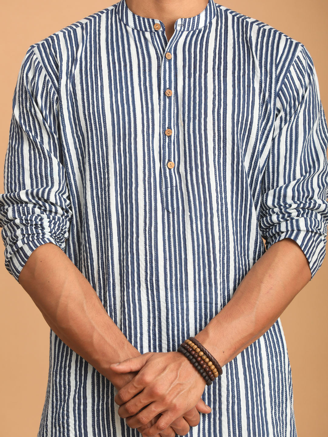 Men's Indigo Blue And White Cotton Kurta And Pyjama Set