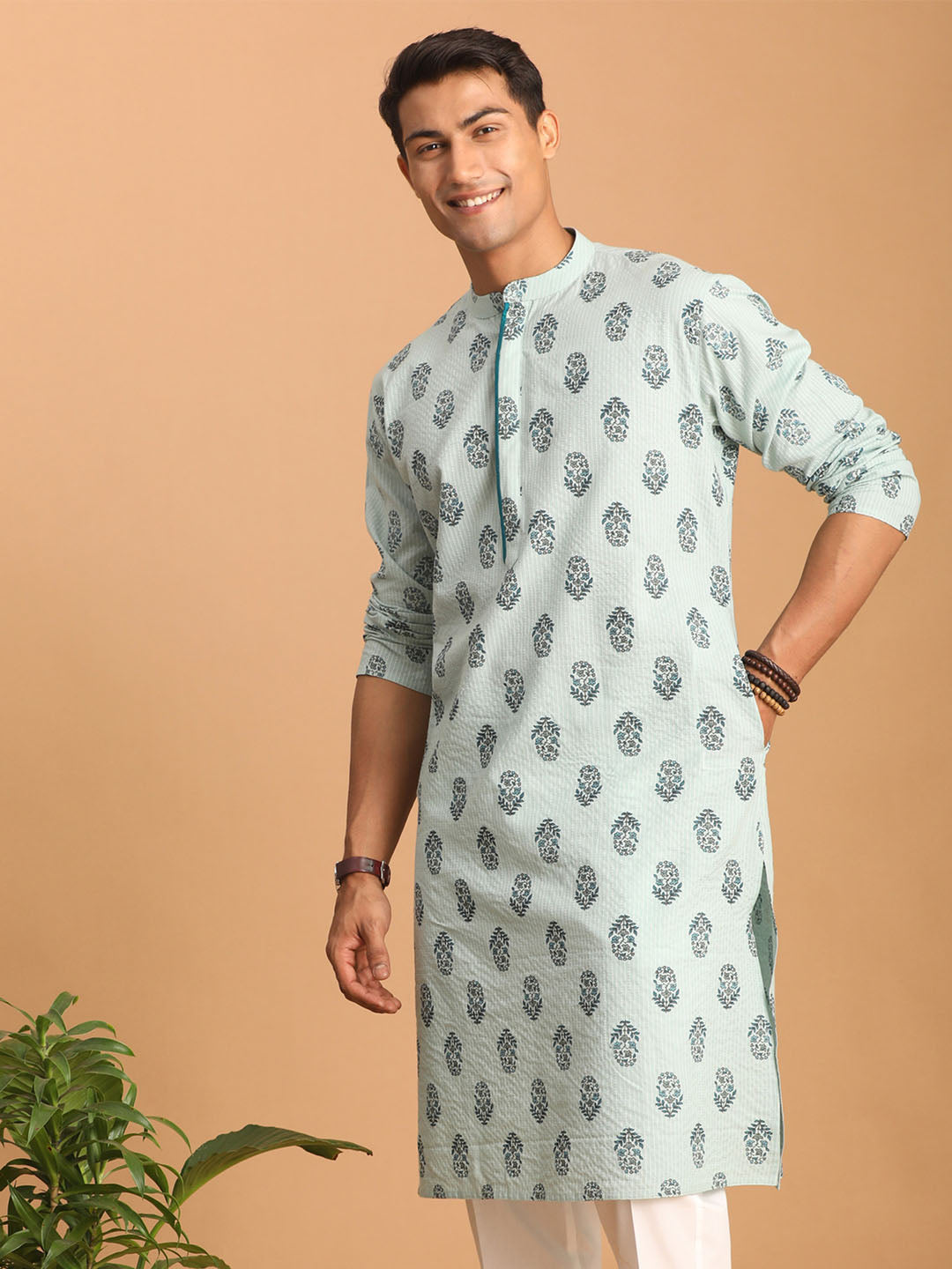 Men's Aqua Cotton Kurta