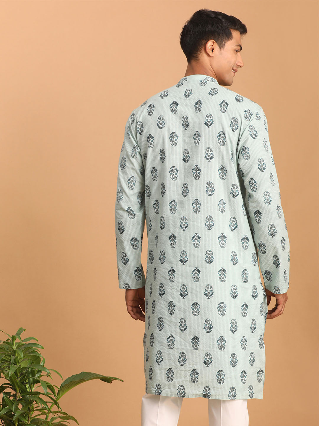 Men's Aqua Cotton Kurta