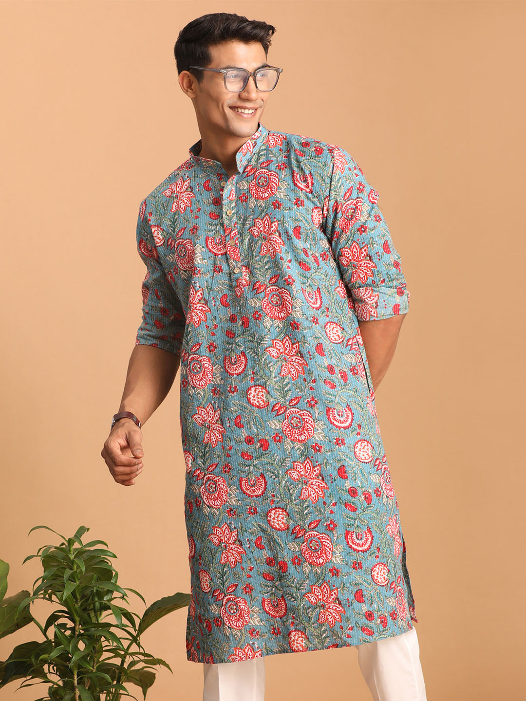 Men's Aqua Cotton Kurta