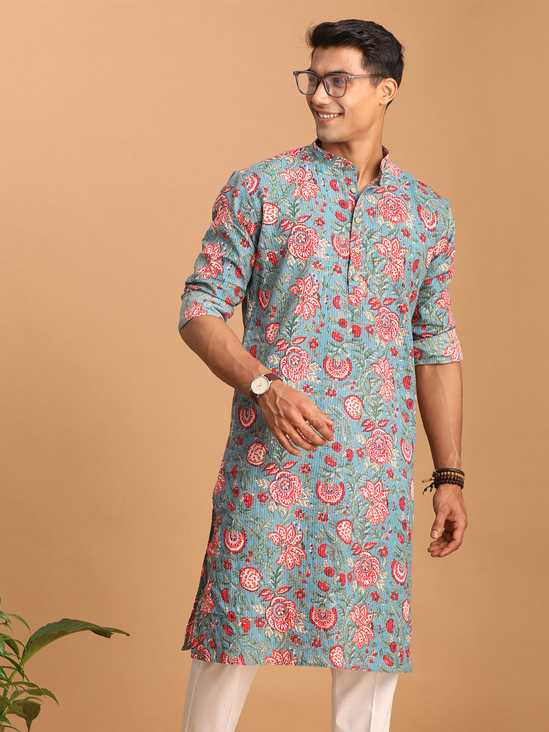 Men's Aqua Cotton Kurta