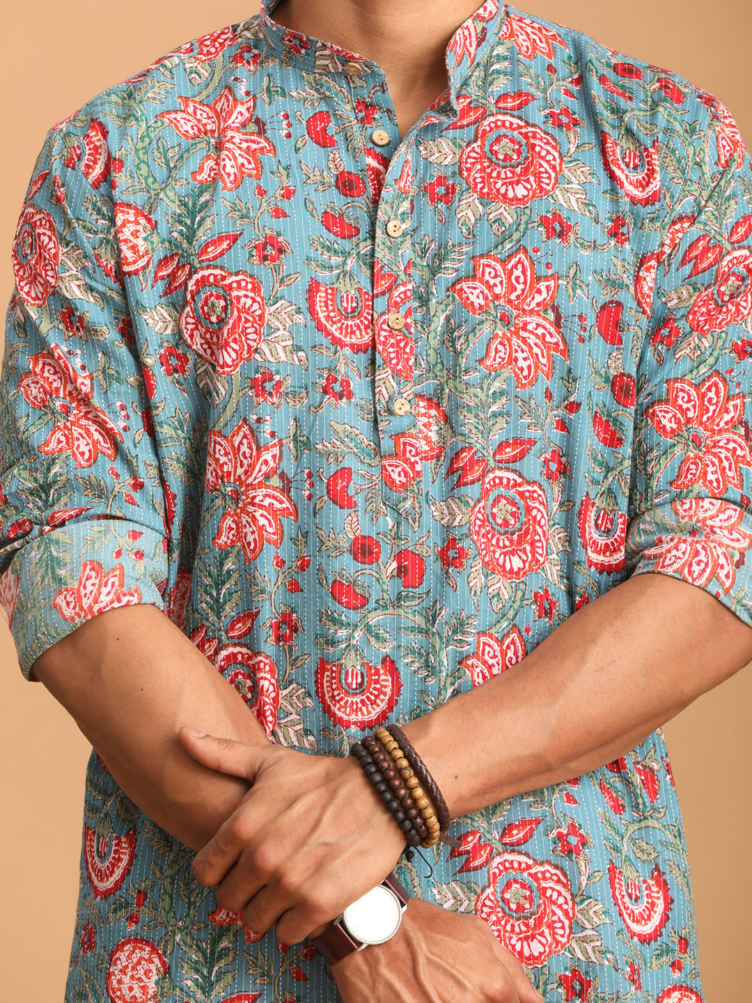 Men's Aqua Cotton Kurta