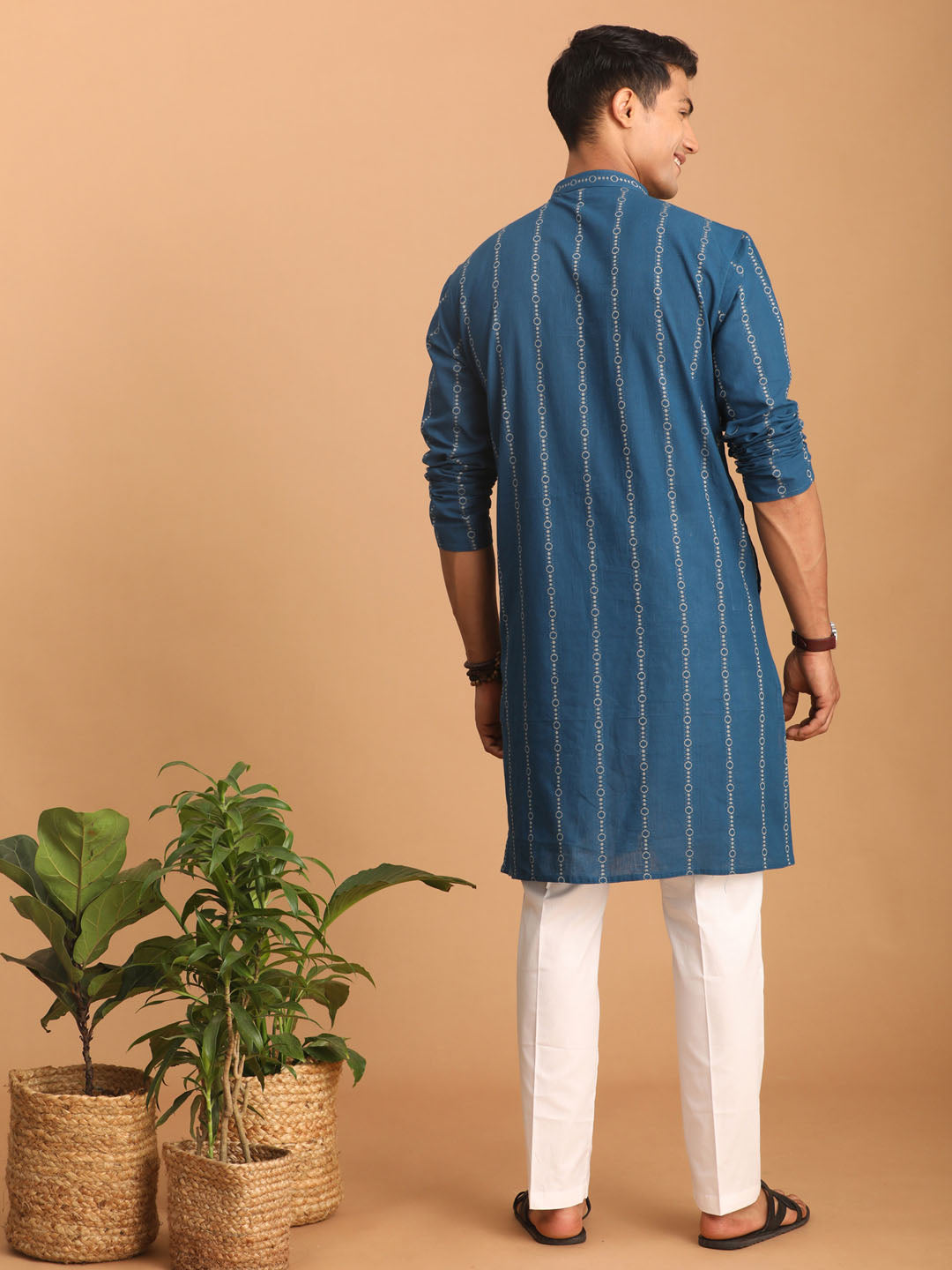 Men's Indigo Blue Cotton Kurta And Pyjama Set