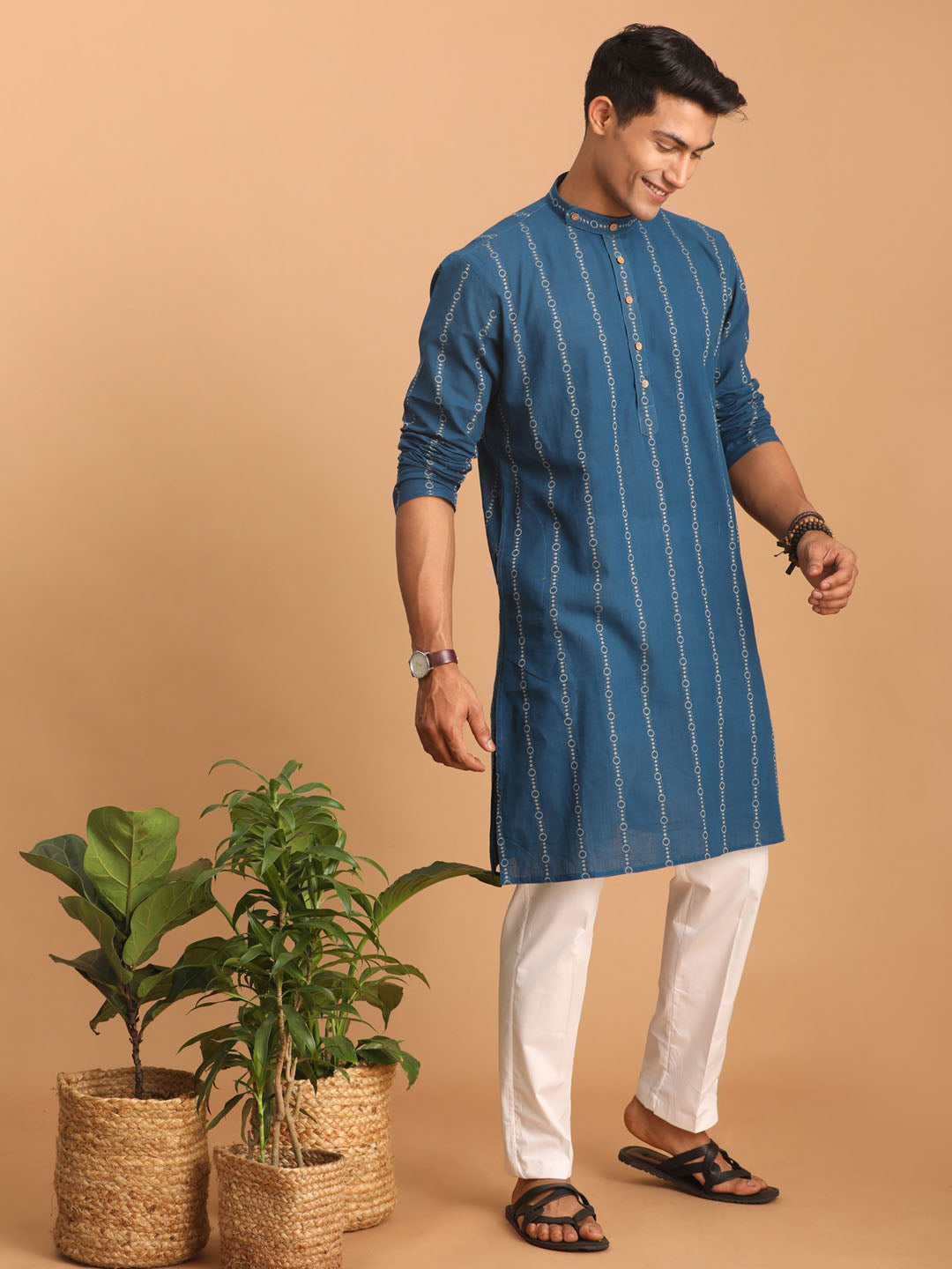 Men's Indigo Blue Cotton Kurta And Pyjama Set