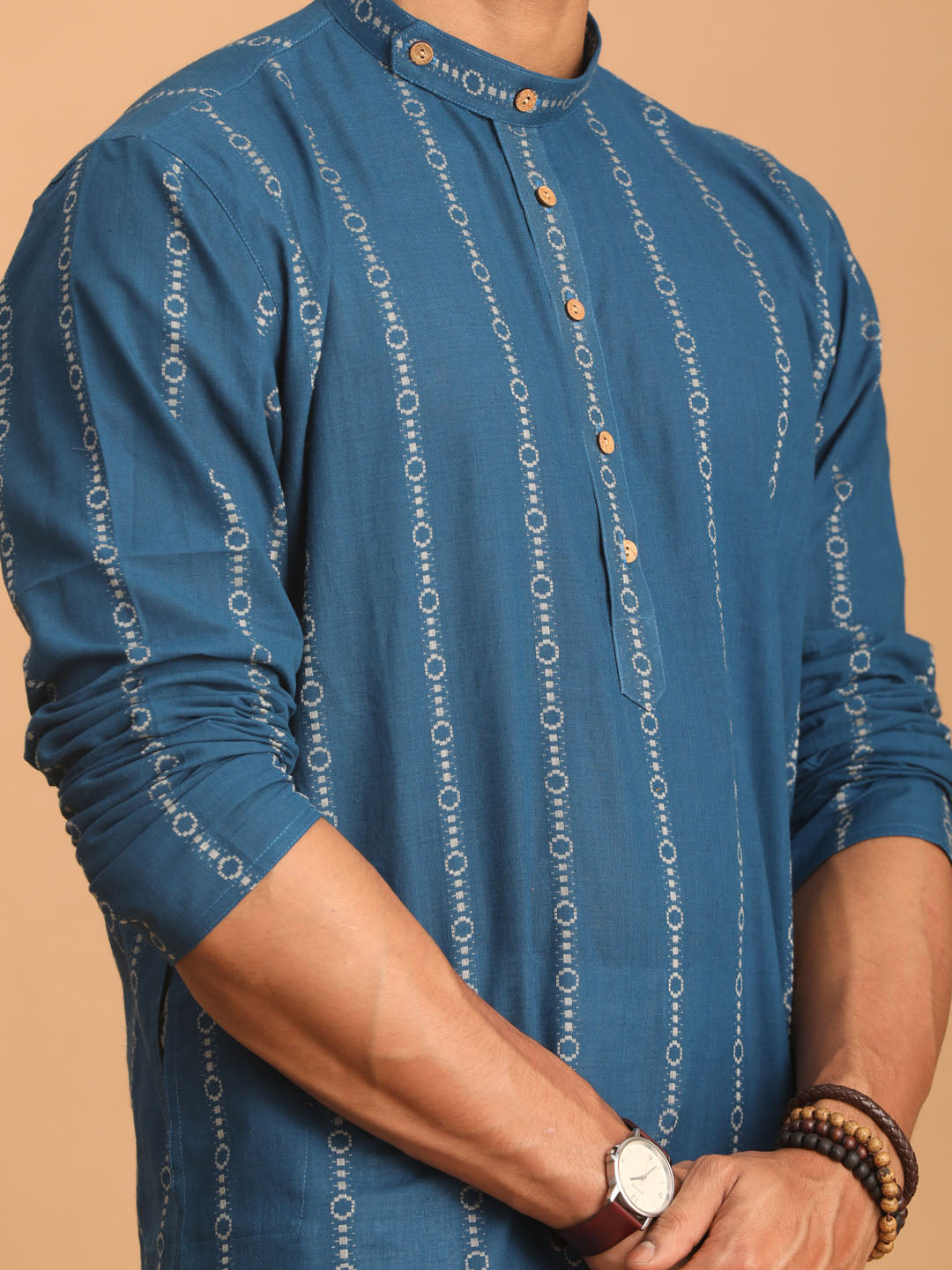 Men's Indigo Blue Cotton Kurta And Pyjama Set