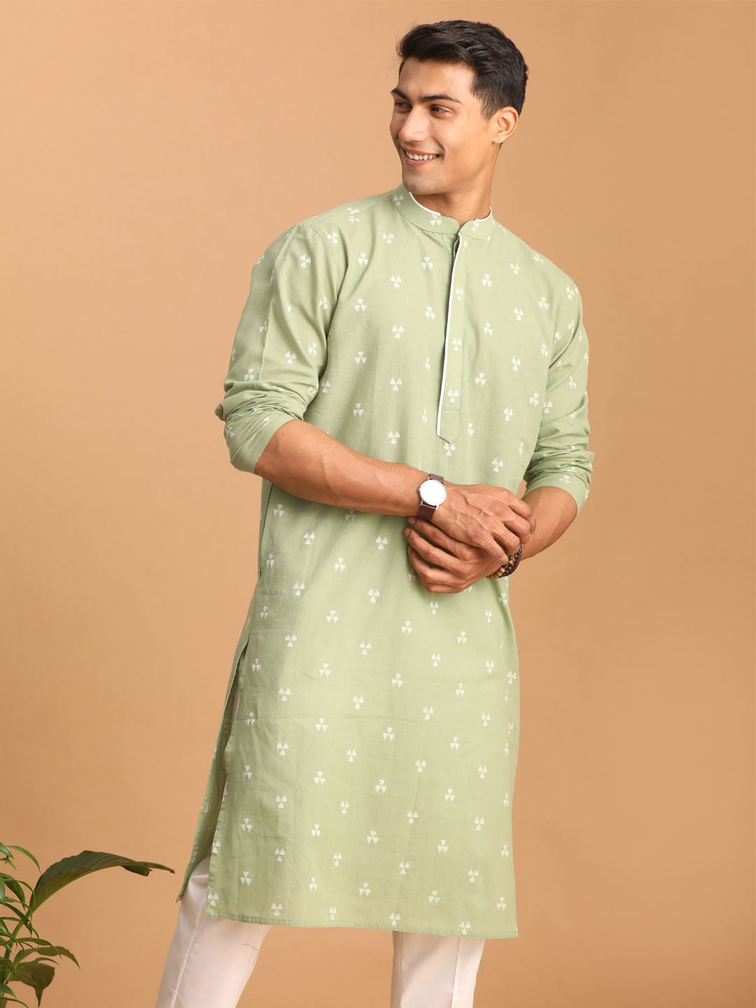 Men's Green Cotton Kurta