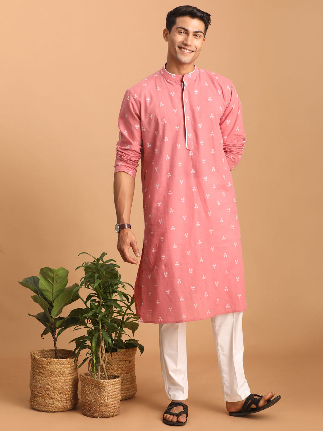 Men's Pink Cotton Kurta