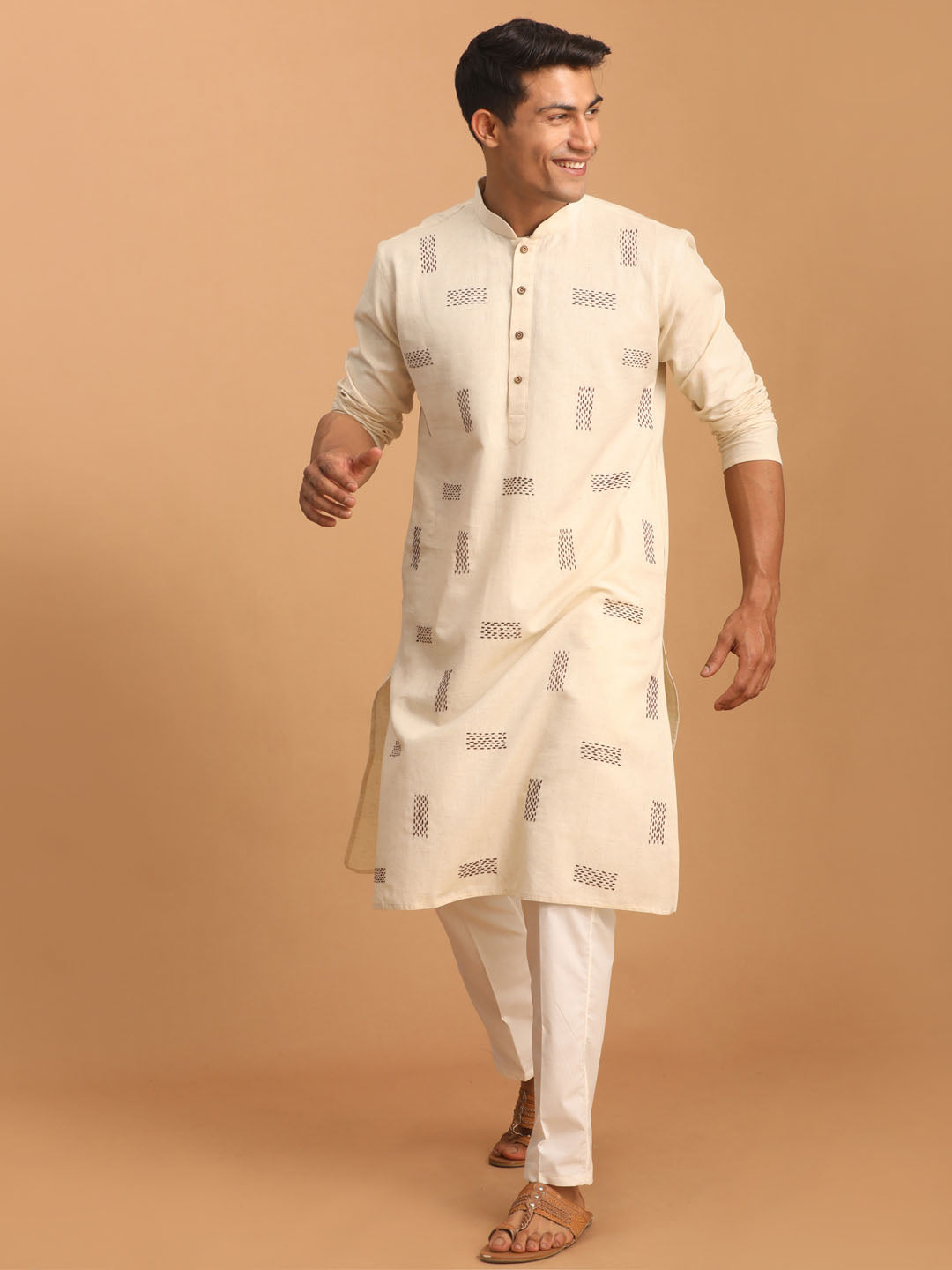 Men's Cream Cotton Kurta Pyjama Set