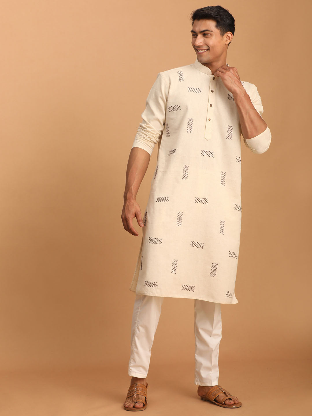 Men's Cream Cotton Kurta Pyjama Set