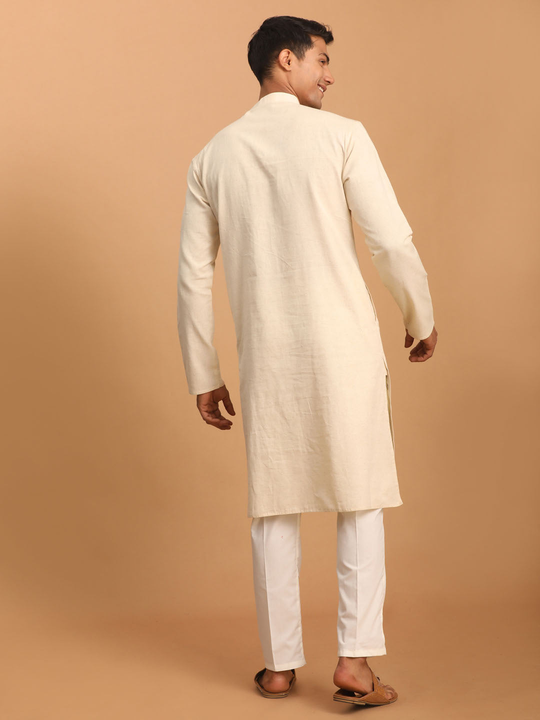 Men's Cream Cotton Kurta Pyjama Set