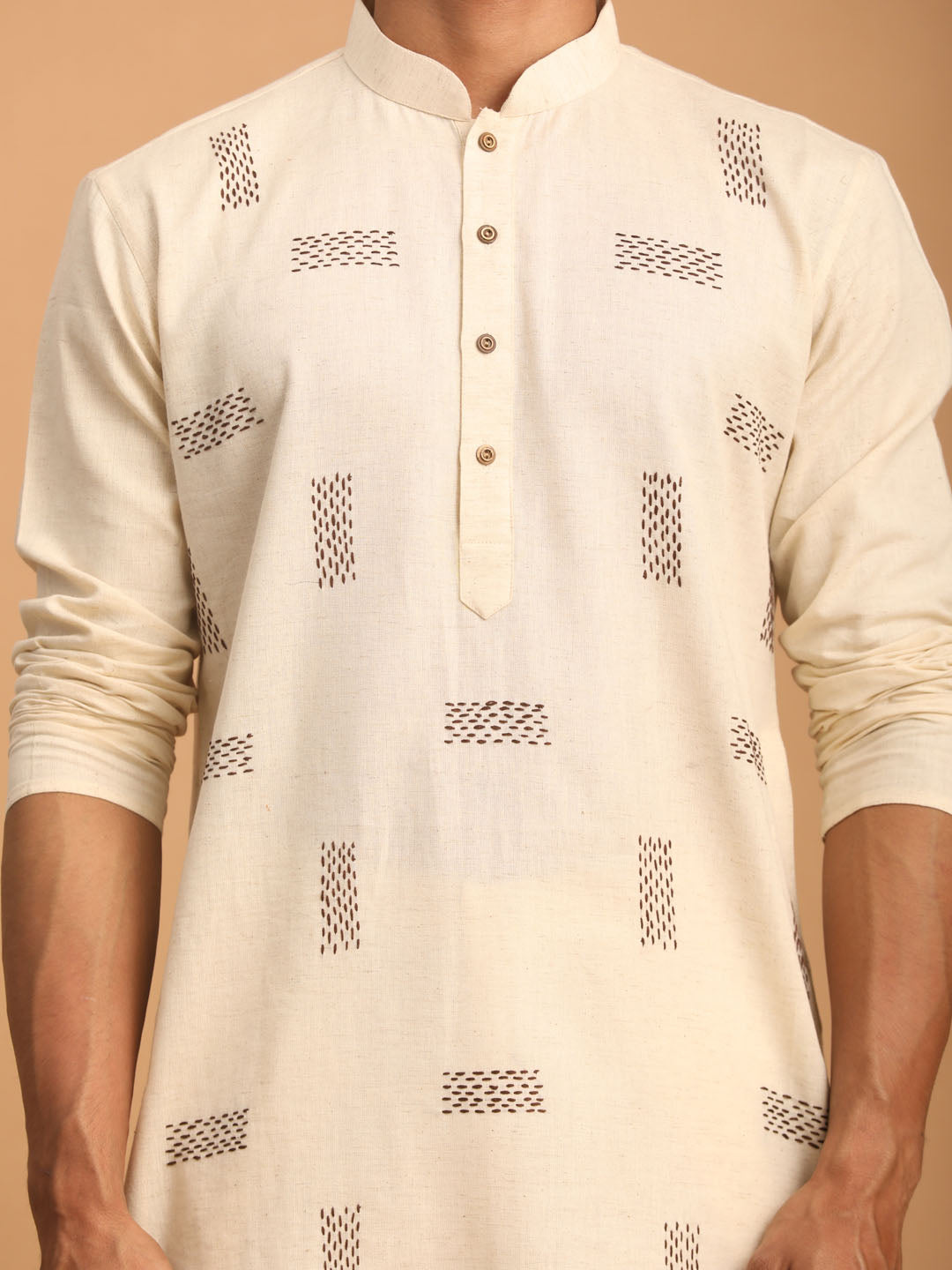 Men's Cream Cotton Kurta Pyjama Set