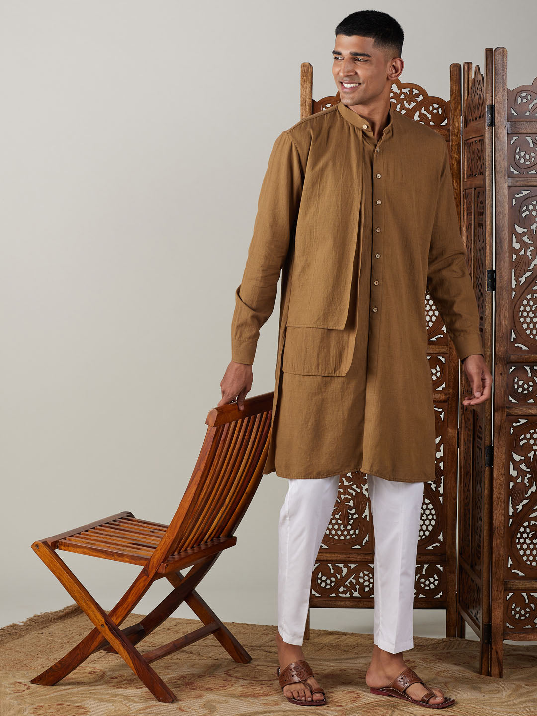 Men's Coffee Cotton Kurta