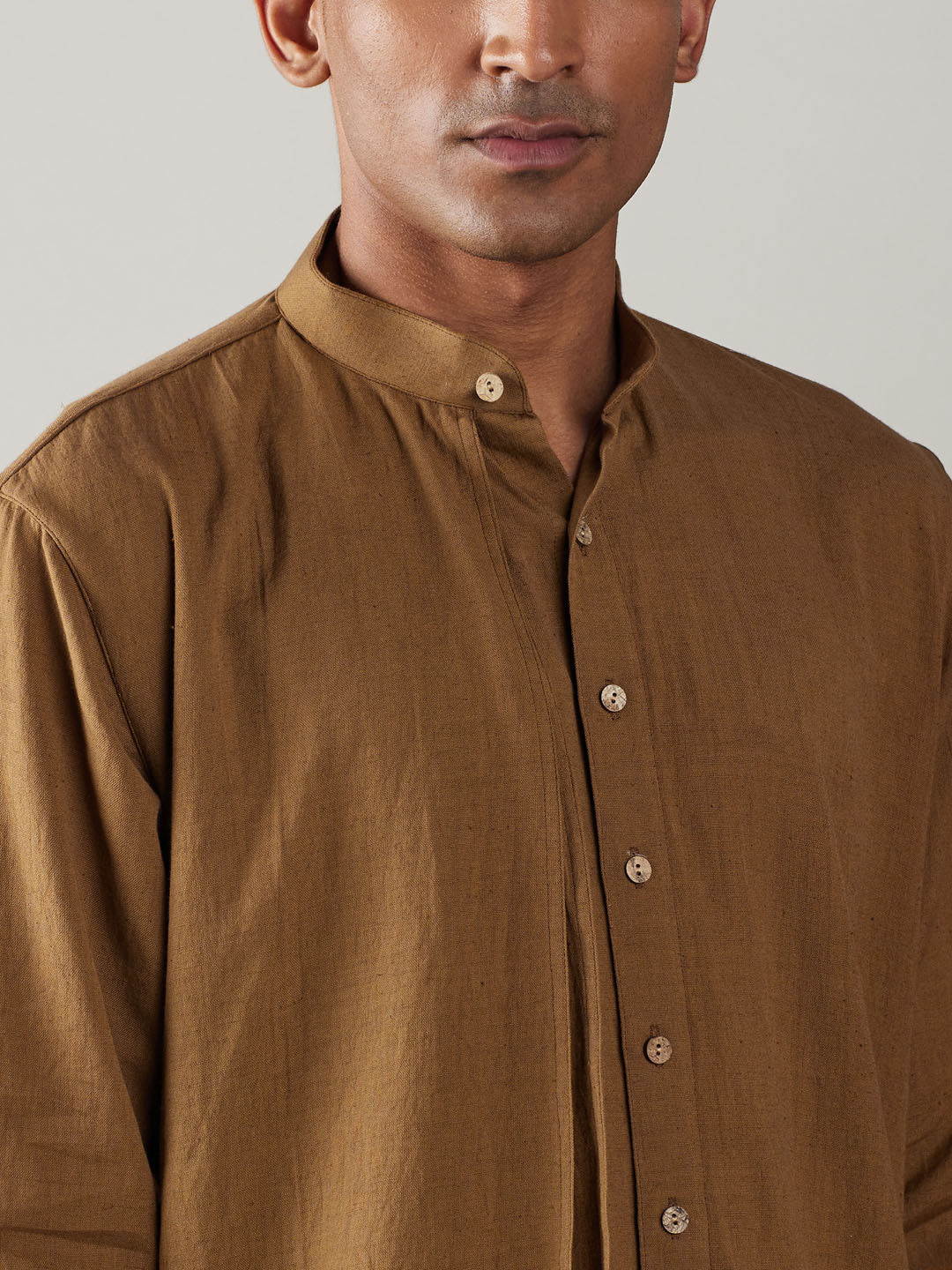 Men's Coffee And White Cotton Kurta Pyjama Set