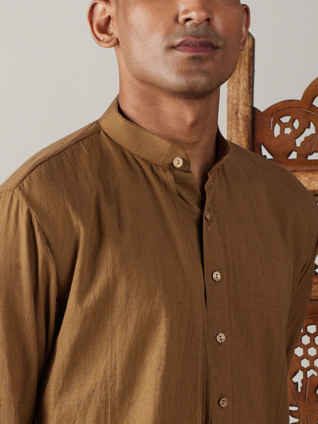 Men's Coffee And Cream Cotton Kurta Pyjama Set