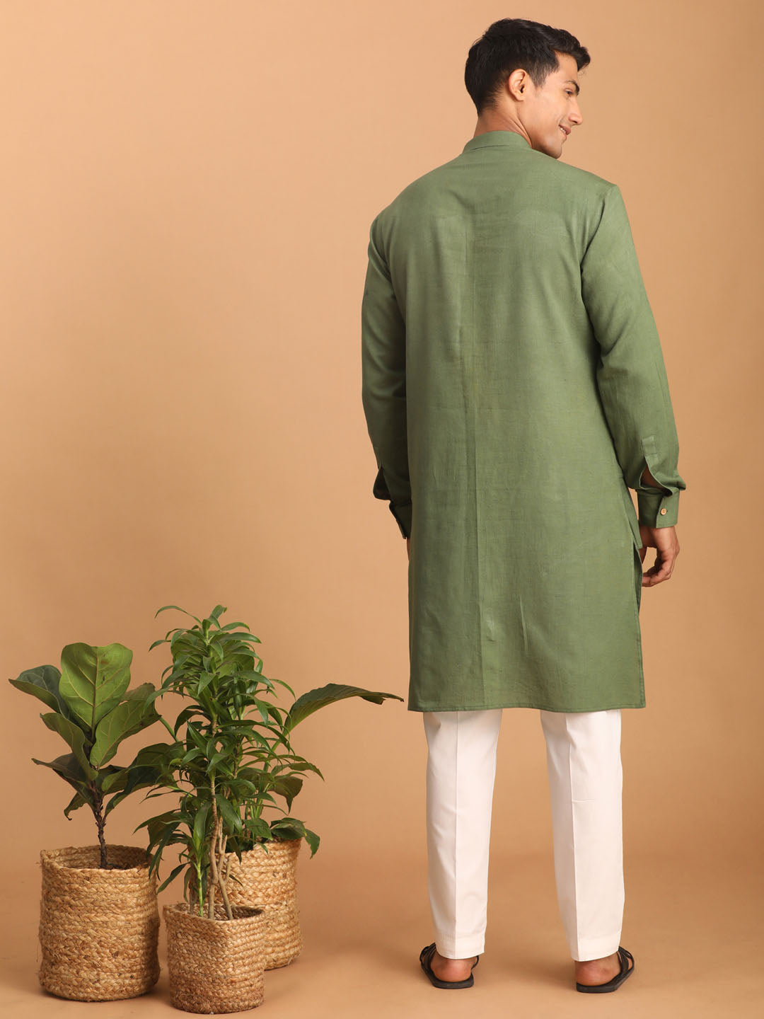 Men's Green Cotton Kurta And Pyjama Set