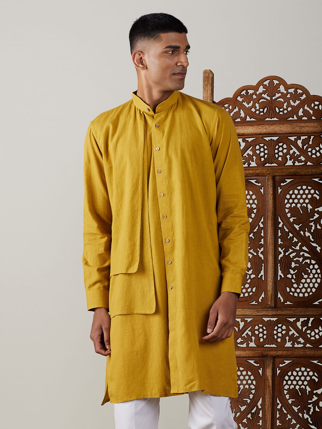 Men's Mustard Cotton Kurta