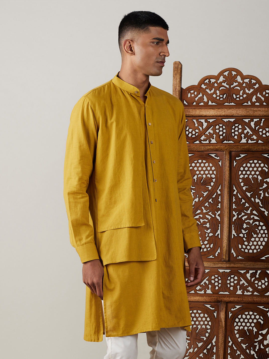 Men's Mustard Cotton Kurta