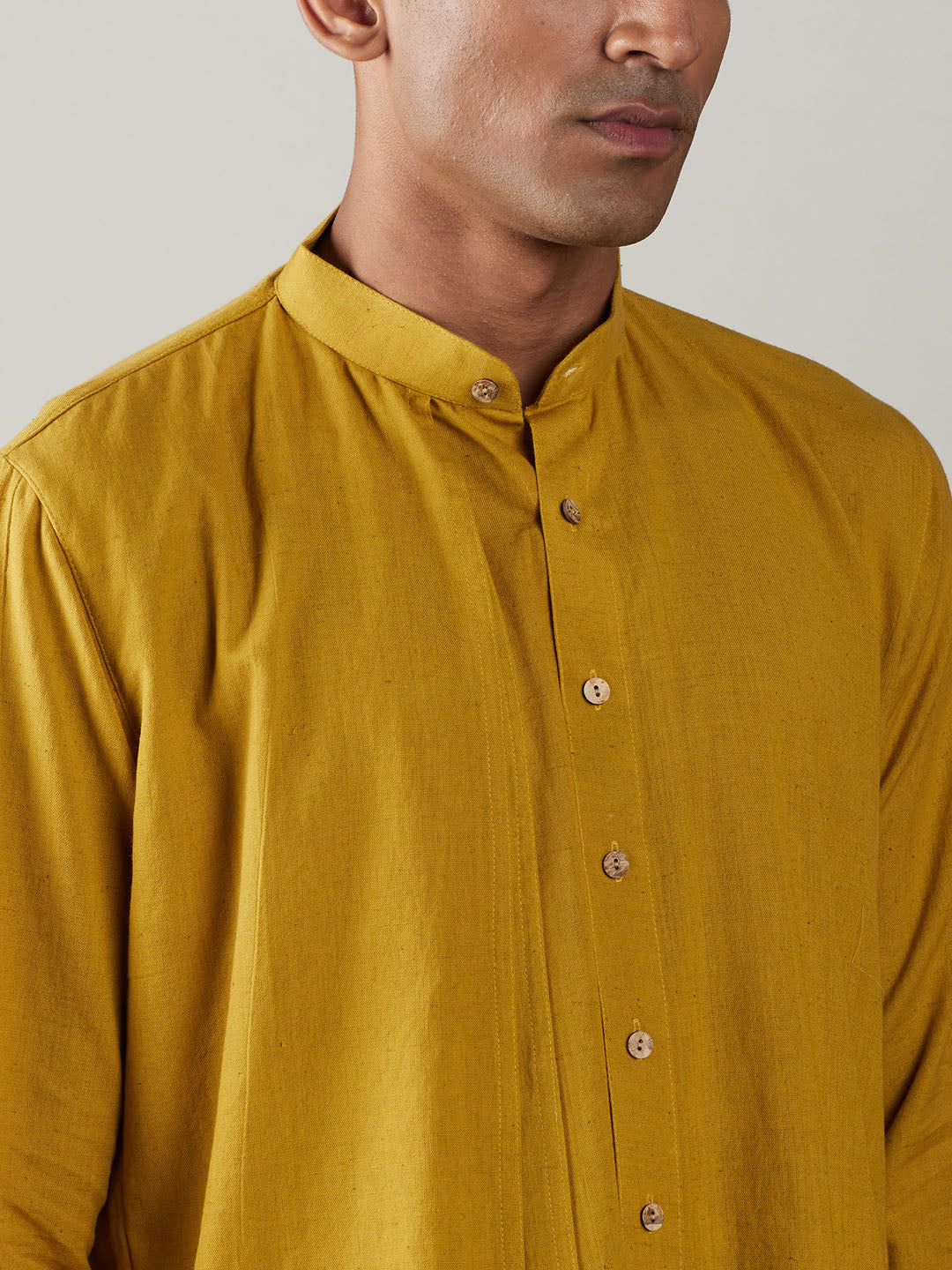 Men's Mustard And White Cotton Kurta Pyjama Set