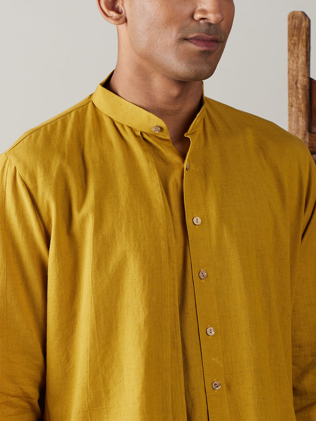 Men's Mustard And Cream Cotton Kurta Pyjama Set