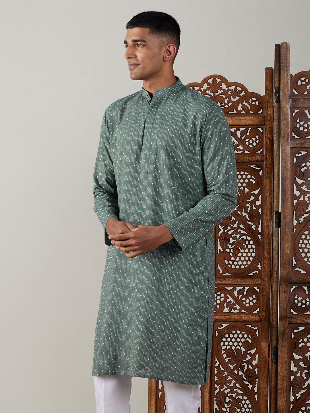 Men's Green Cotton Kurta