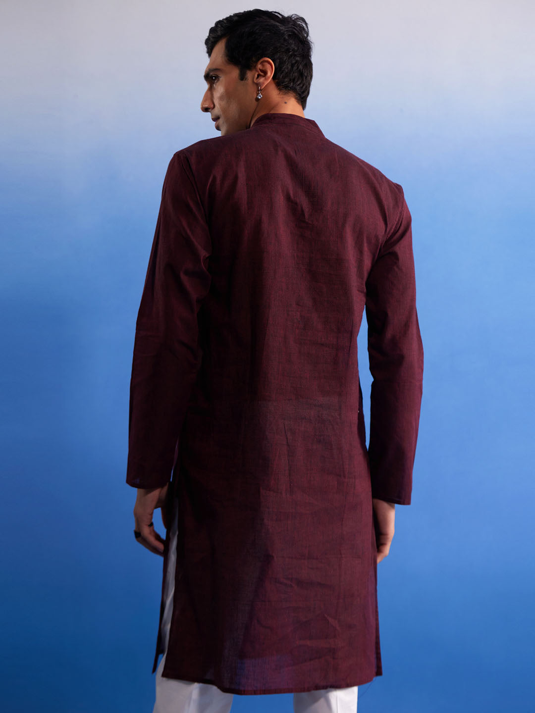 Men's Maroon Pure Cotton Kurta