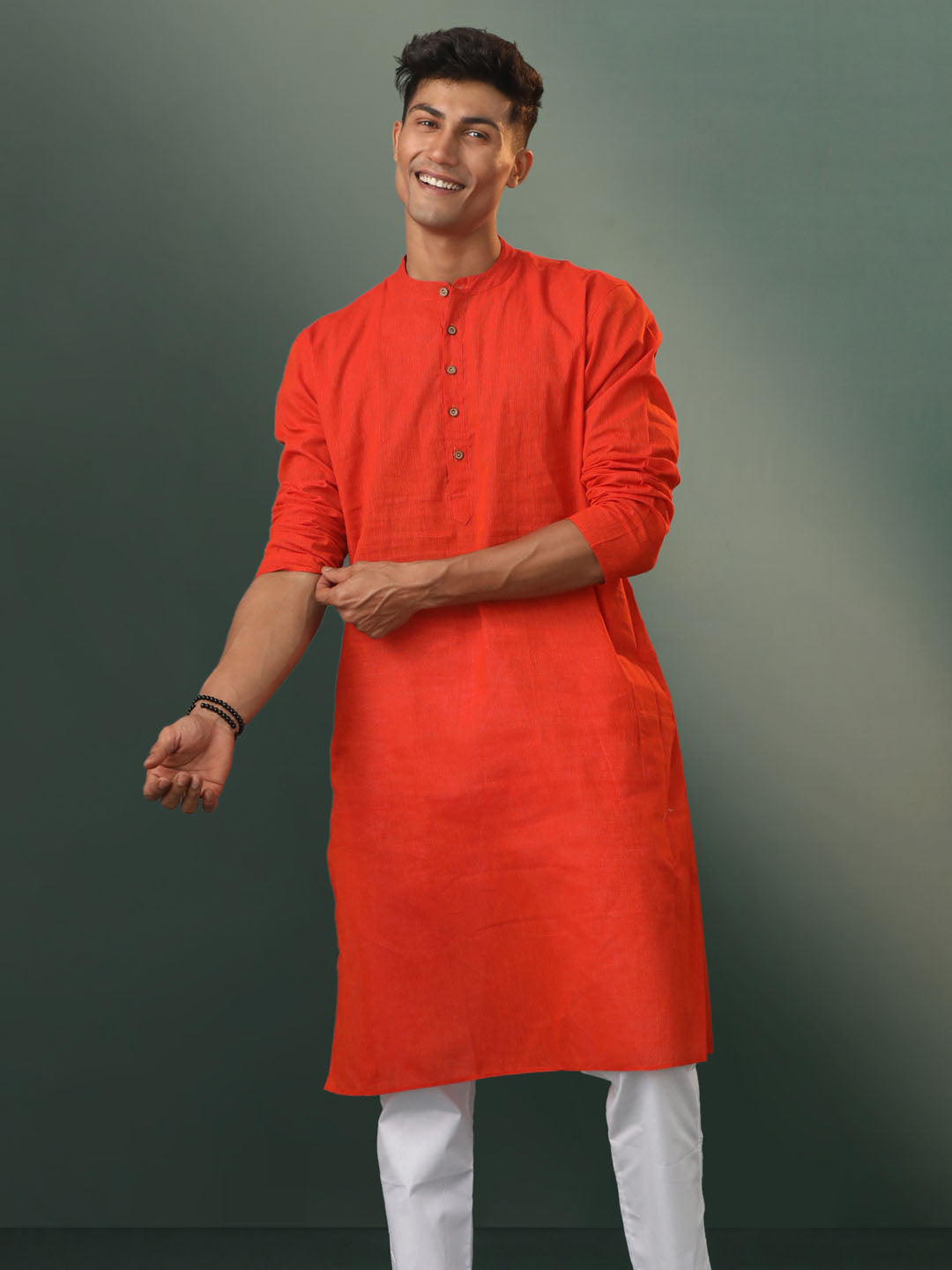 Men's Red Pure Cotton Kurta