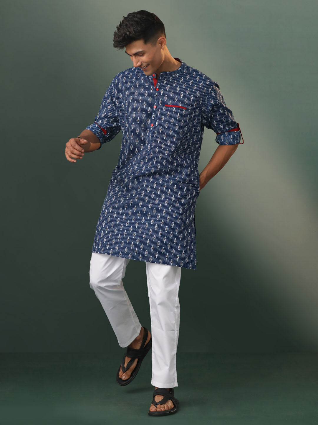 Men's Navy Blue Cotton Kurta