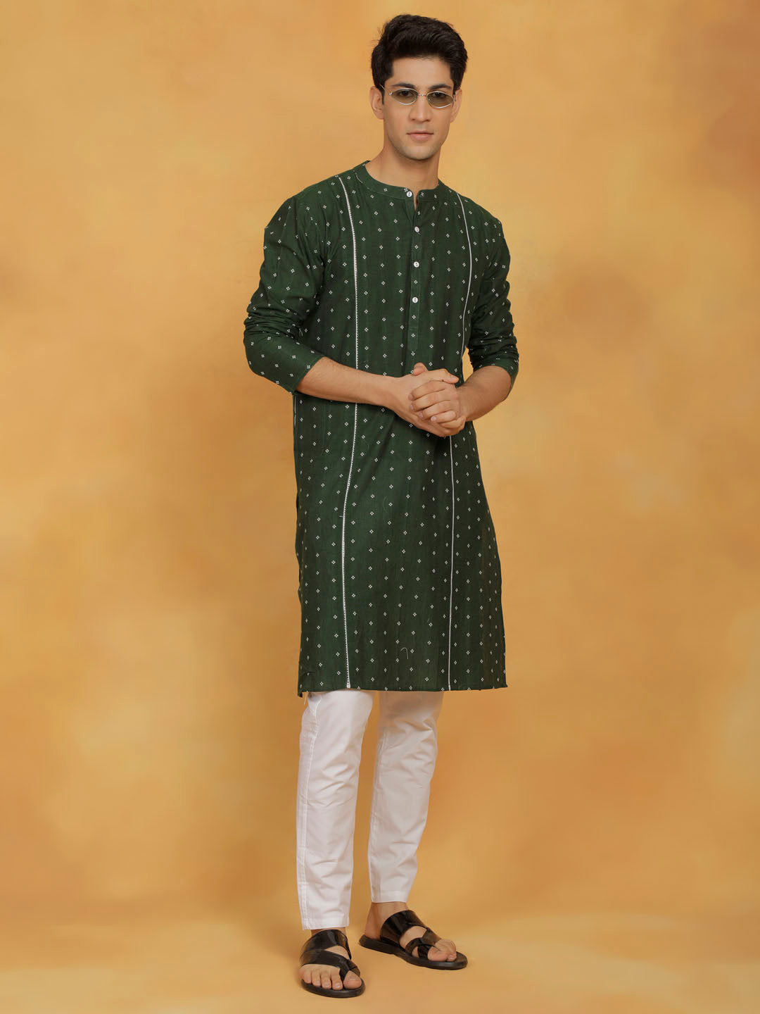 Men's Bottle Green Cotton Kurta