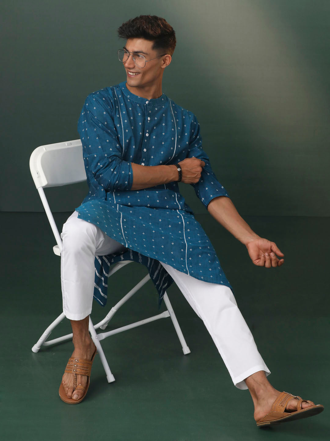 Men's Turquoise Cotton Kurta