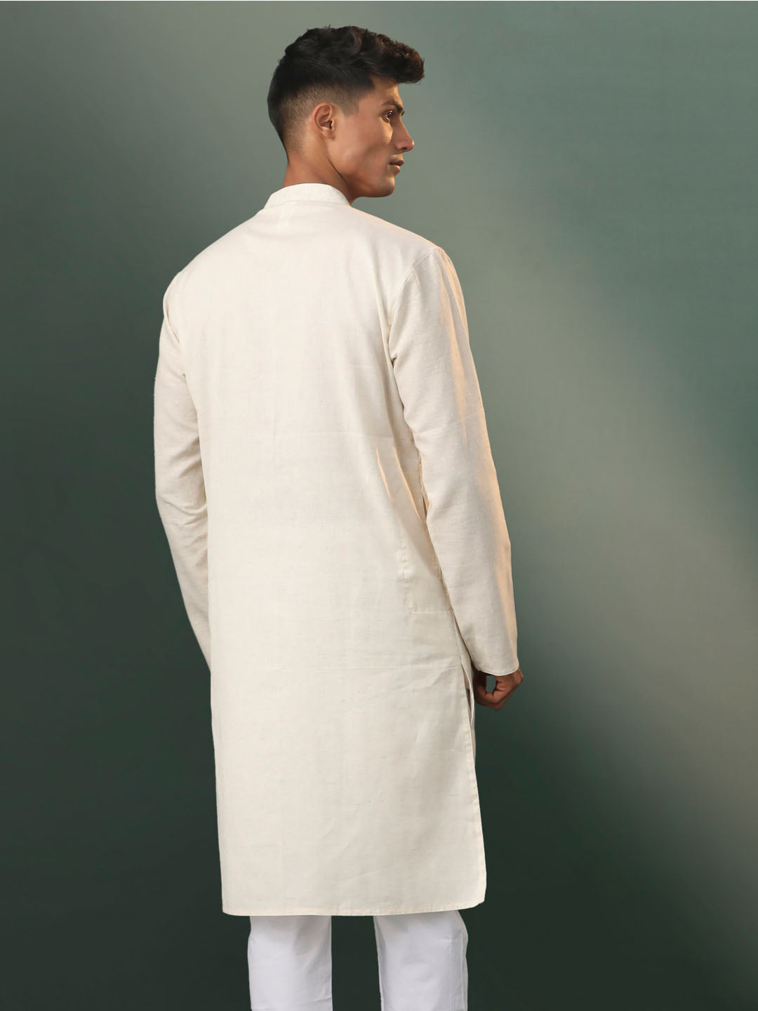 Men's Cream And Red Cotton Kurta