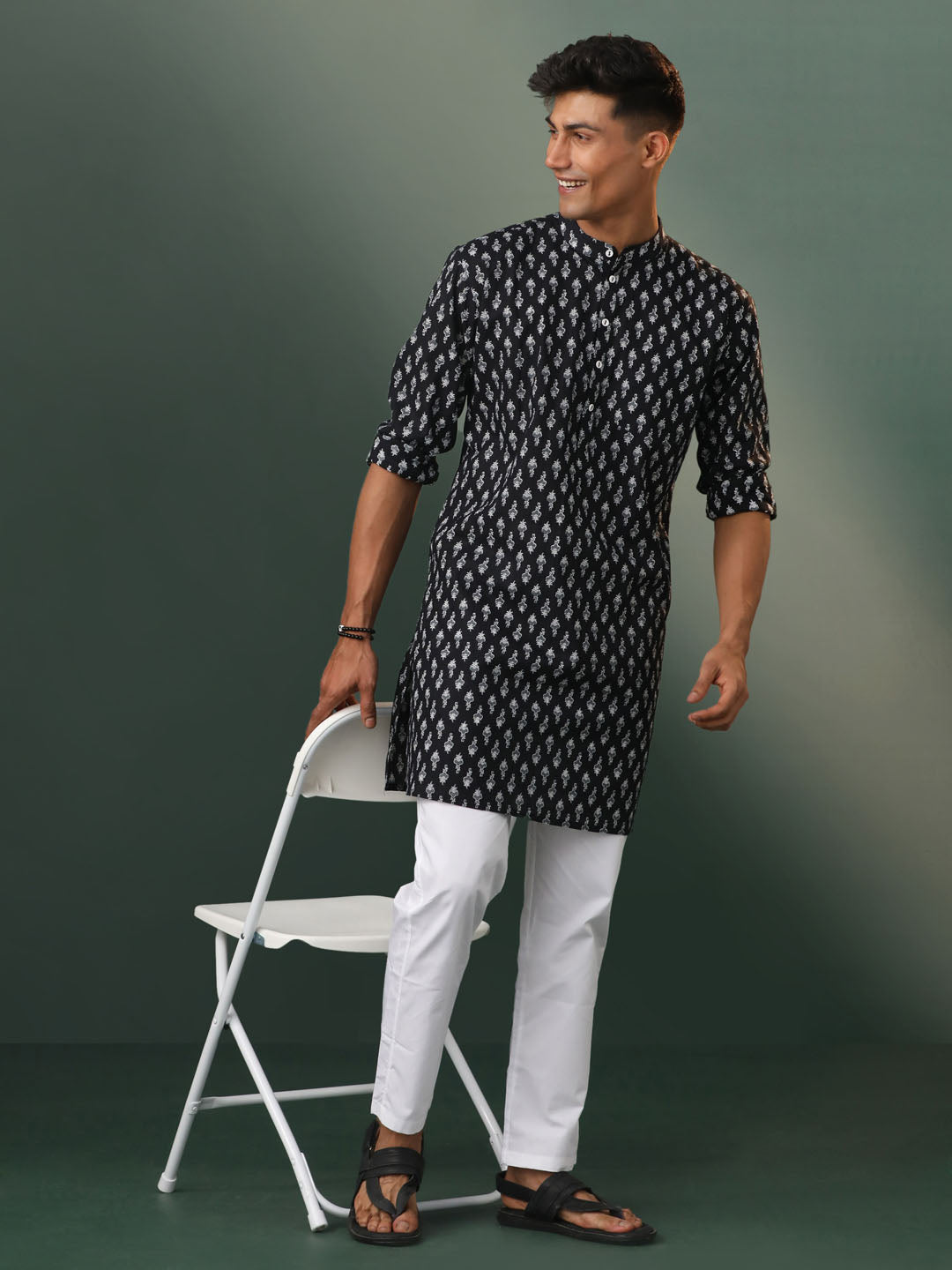 Men's Black Cotton Kurta