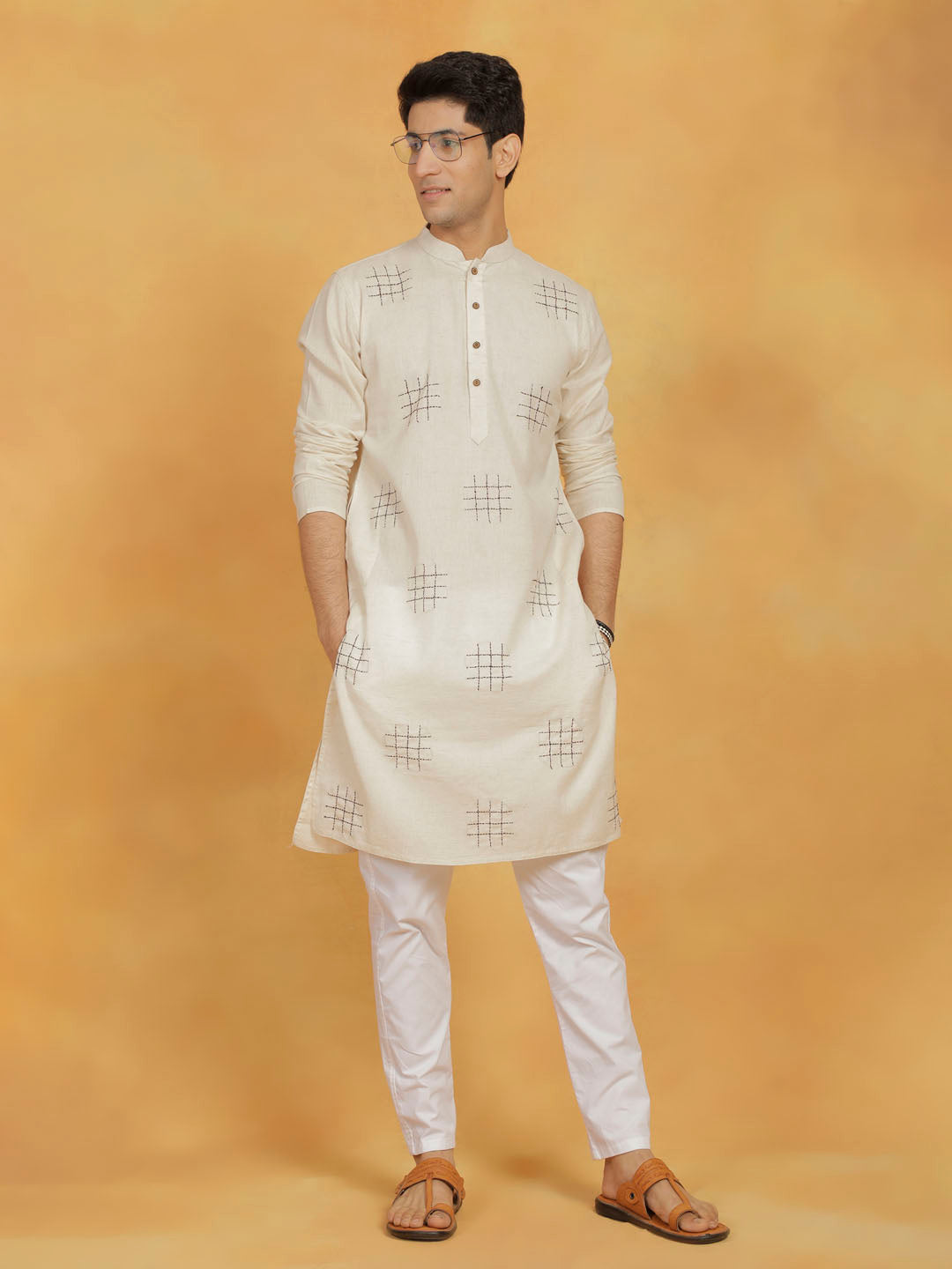 Men's Cream Cotton Cool Kurta