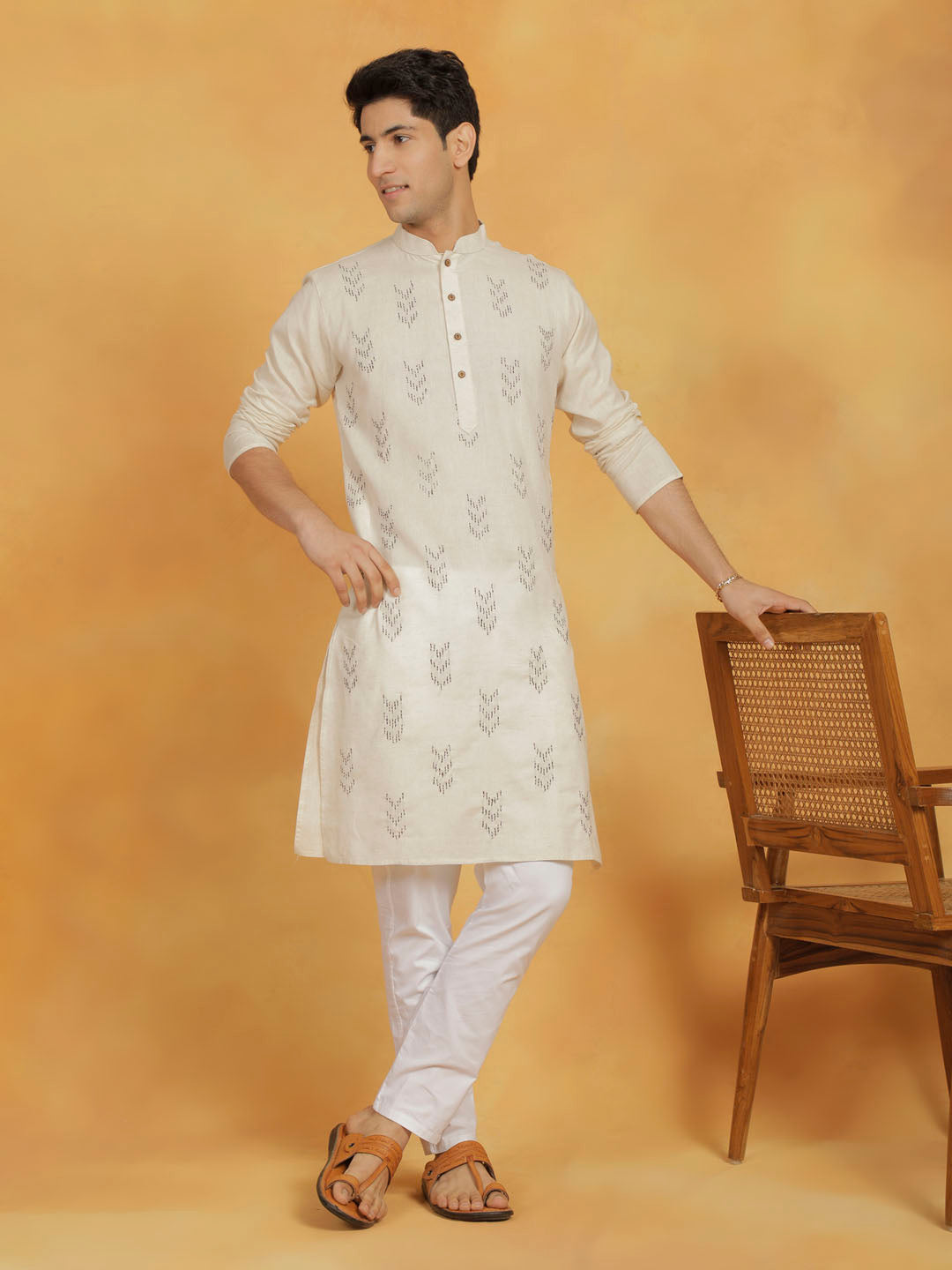 Men's Cream Cotton Cool Kurta