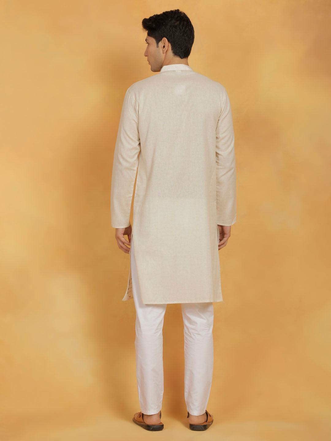 Men's Cream And White Cotton Cool Kurta Pyjama Set