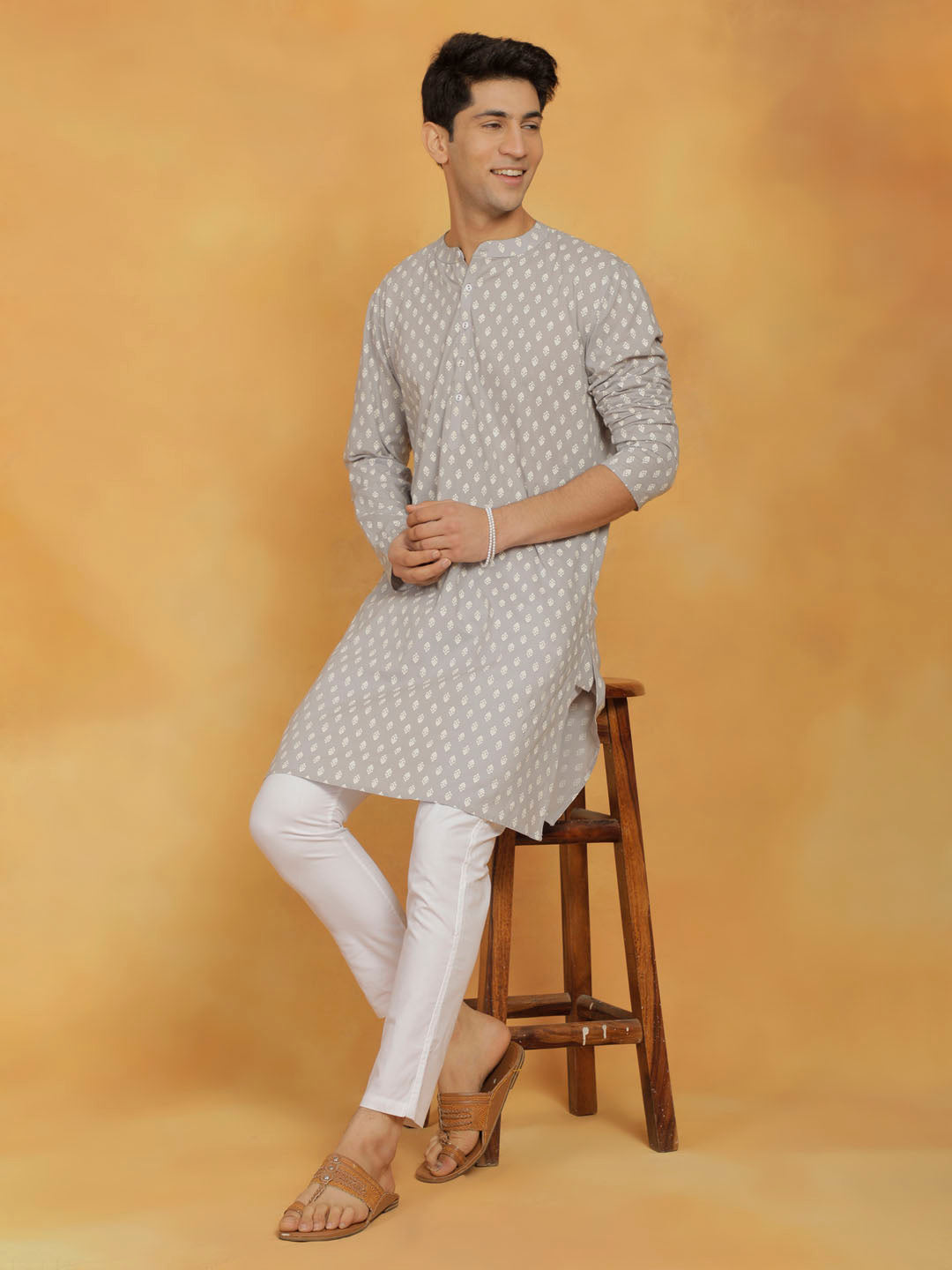 Men's Gray Cotton Kurta