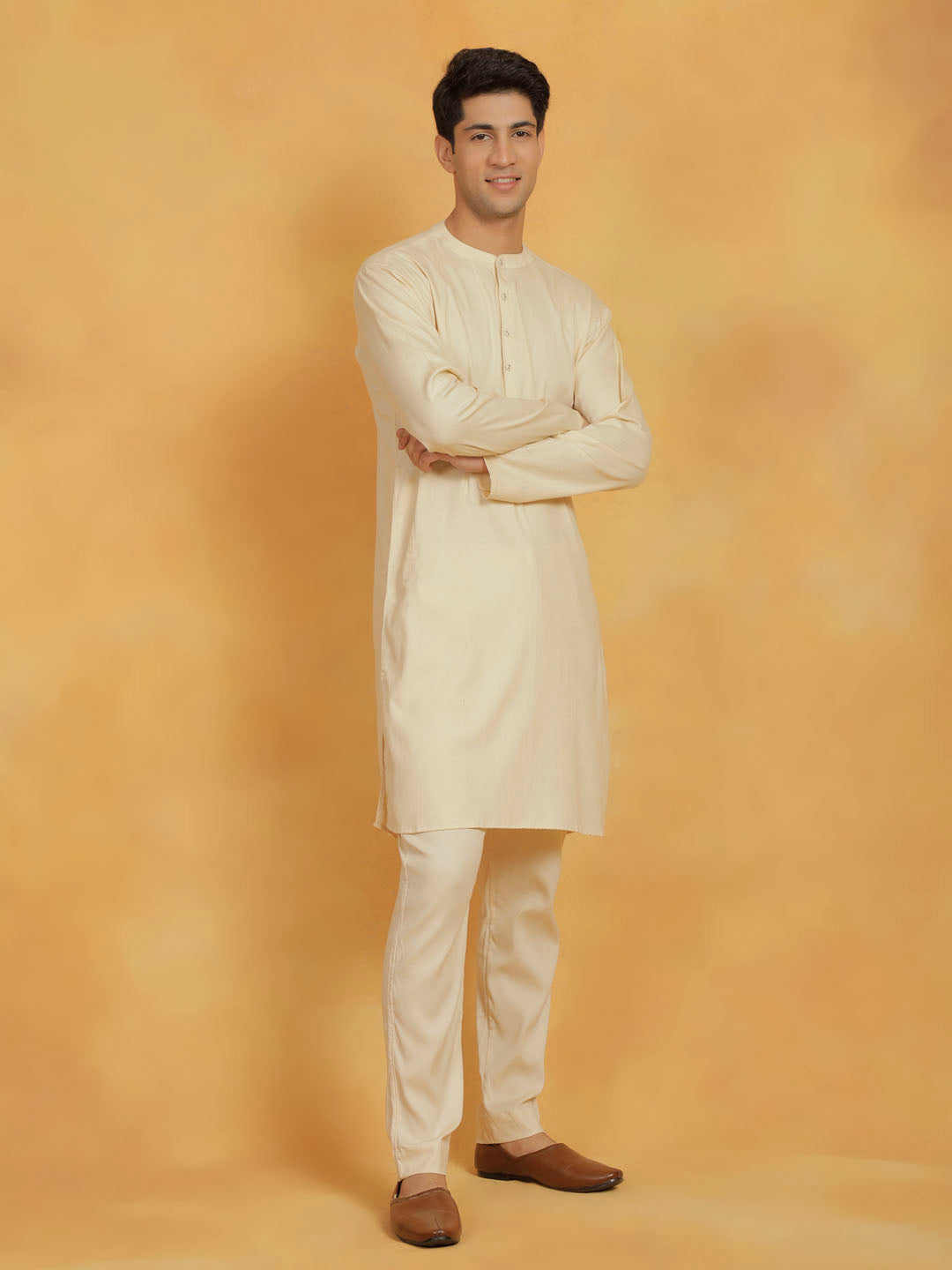 Men's Cream Linen Cotton Kurta