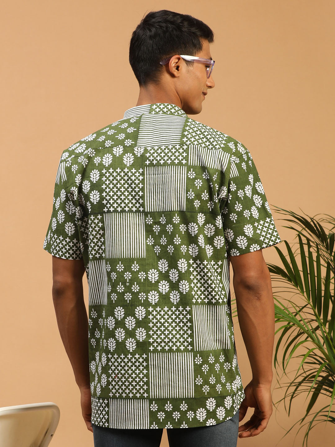 Men's Green Cotton Short Kurta