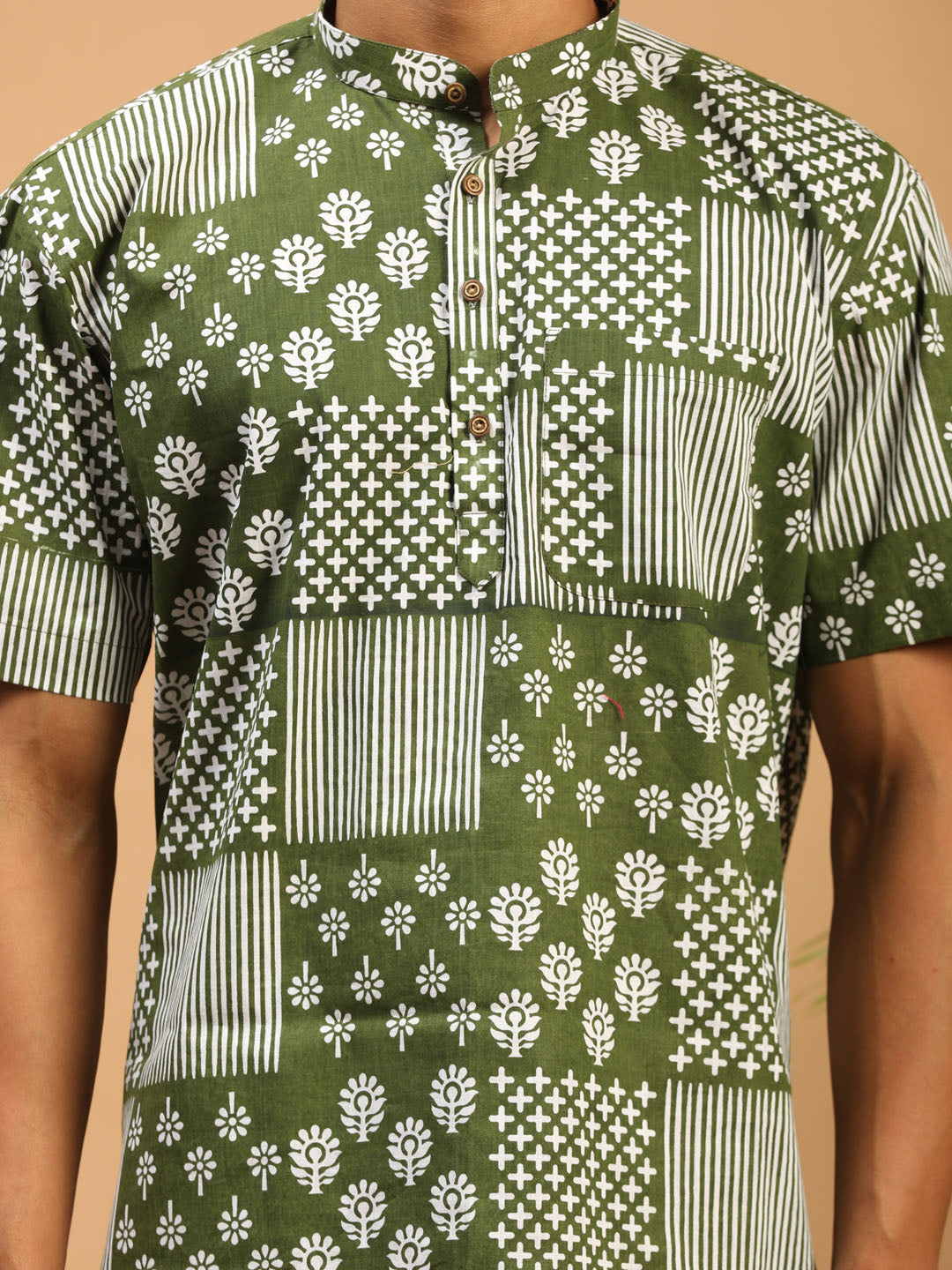 Men's Green Cotton Short Kurta