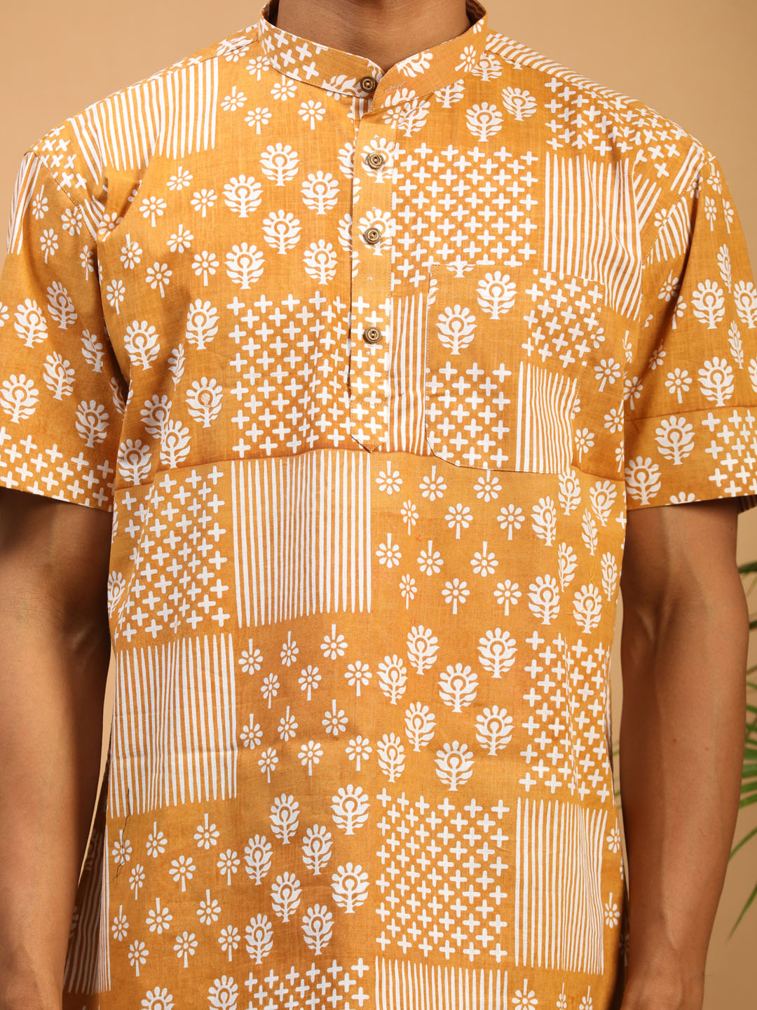 Men's Mustard Cotton Short Kurta