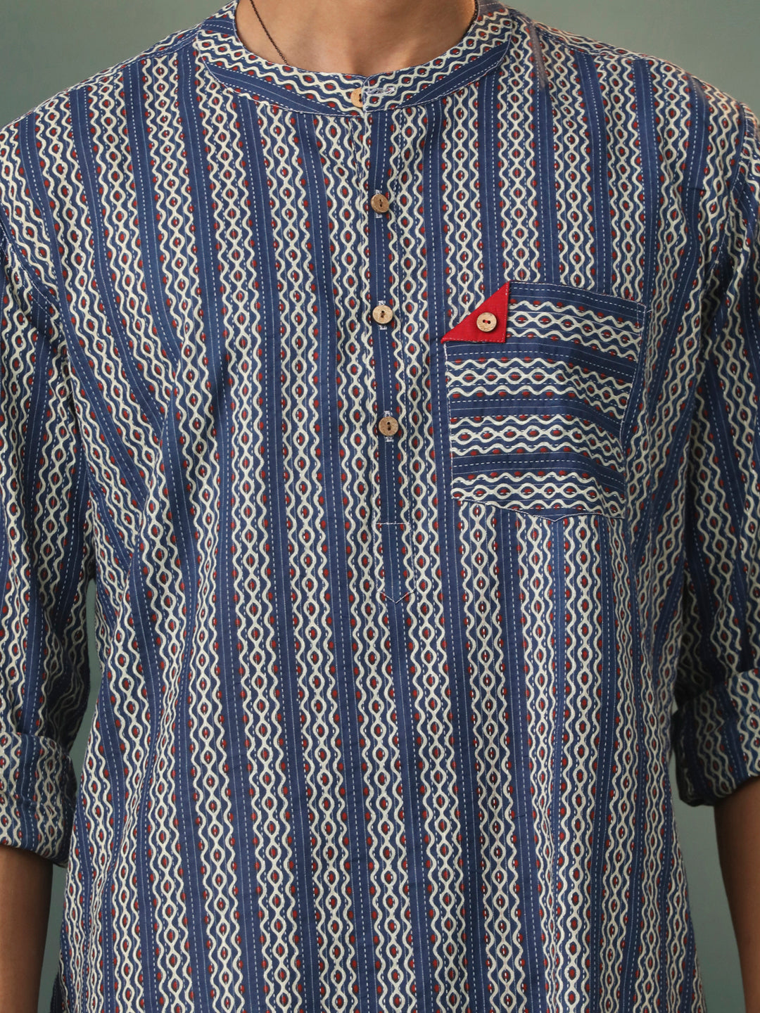 Men's Blue Cotton Short Kurta