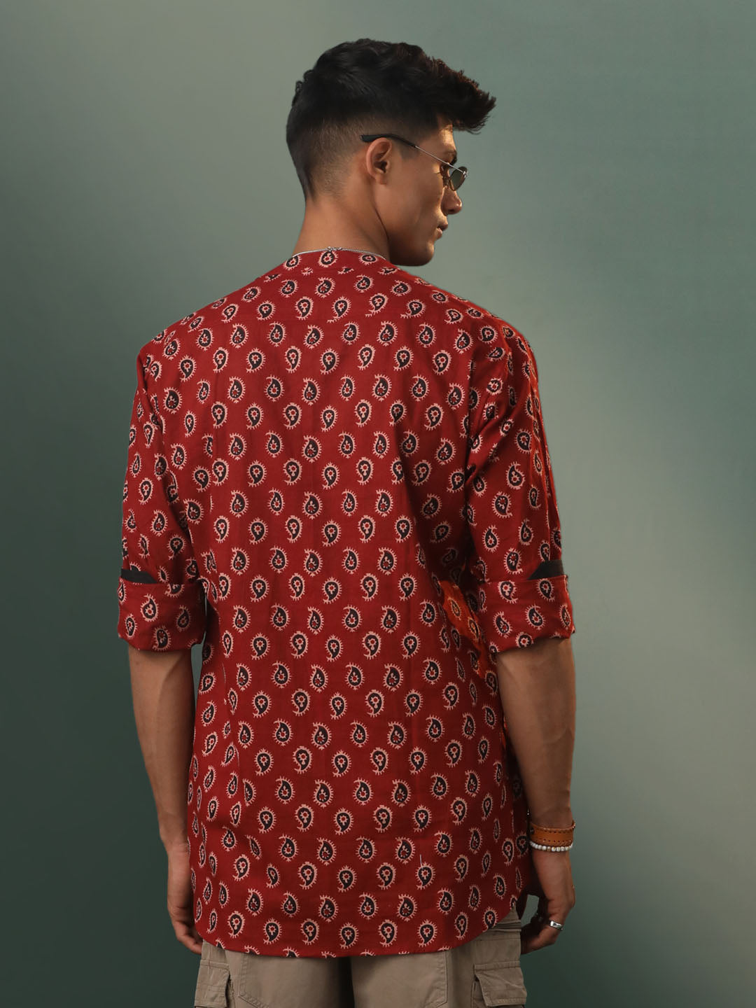 Men's Maroon Cotton Short Kurta