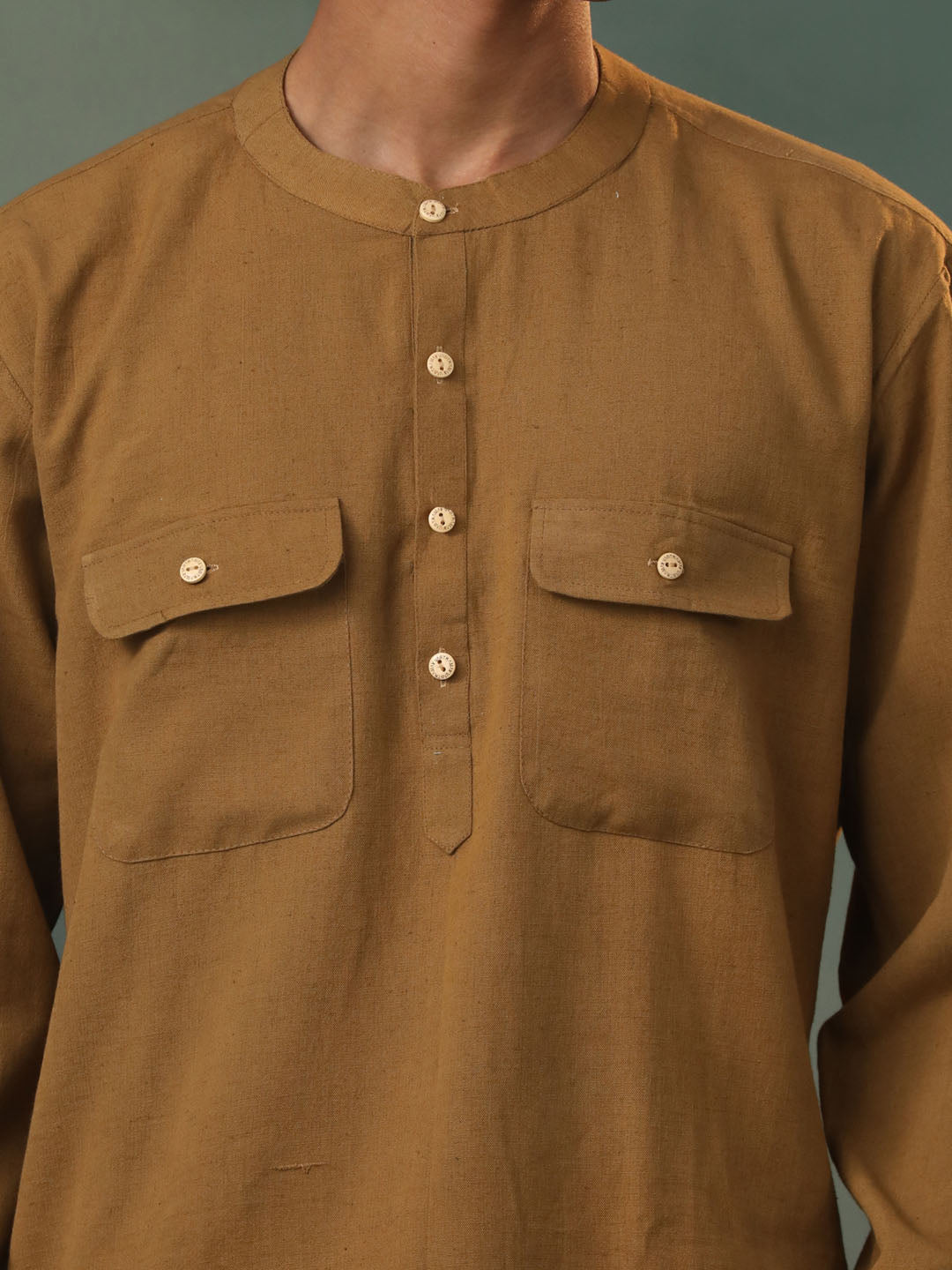 Men's Beige Cotton Short Kurta