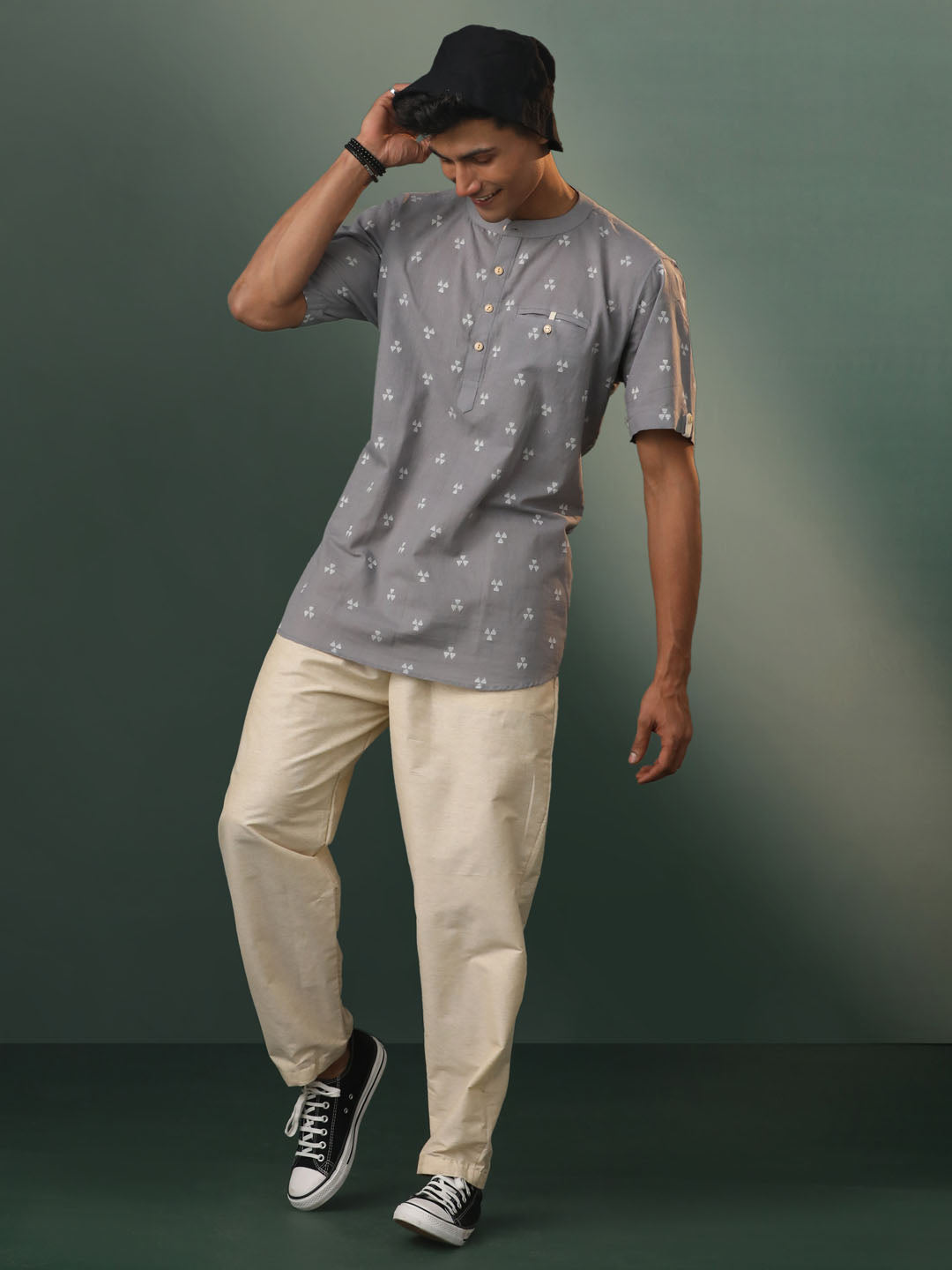 Men's Gray Cotton Short Kurta