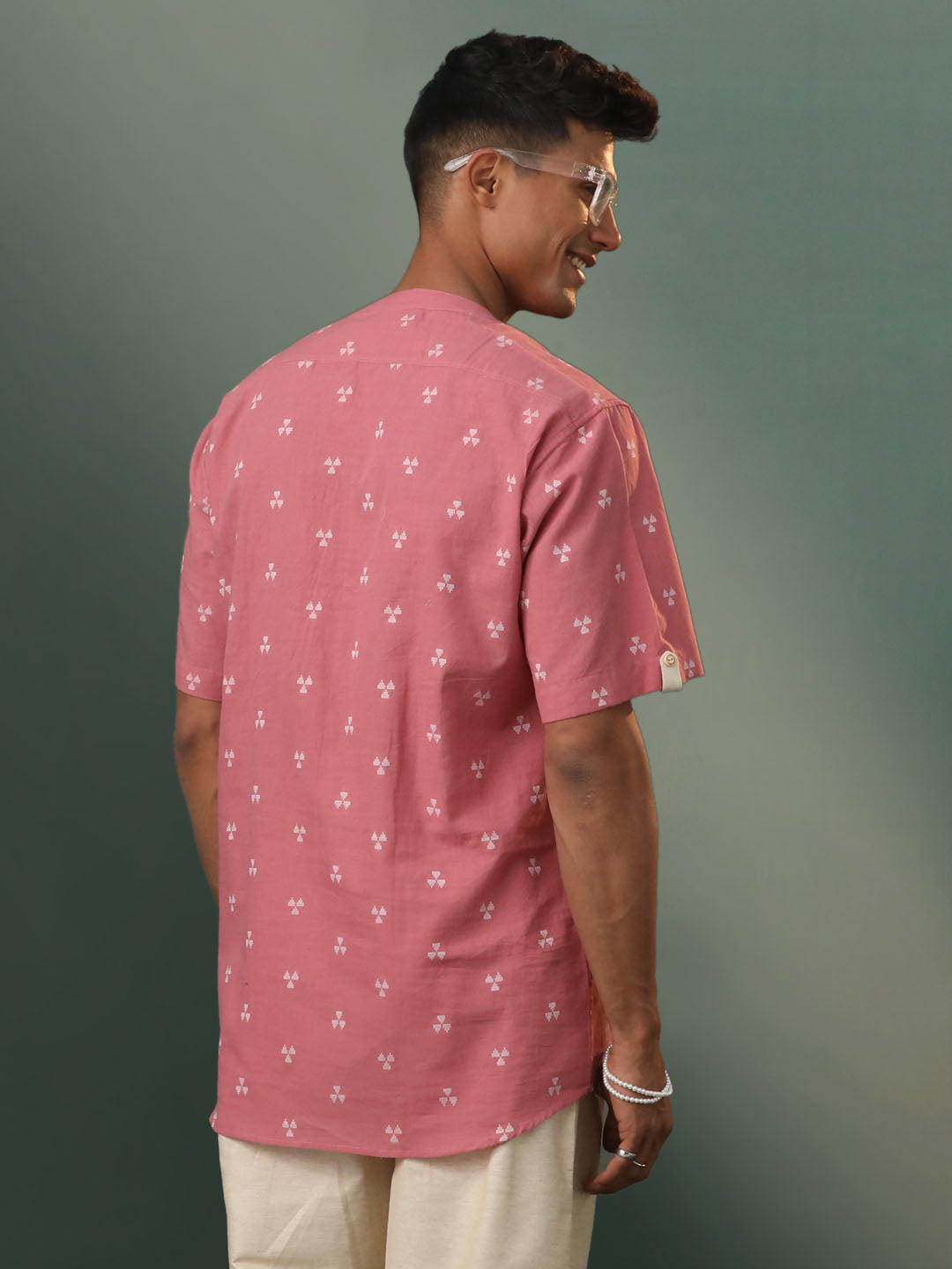 Men's Pink Cotton Short Kurta