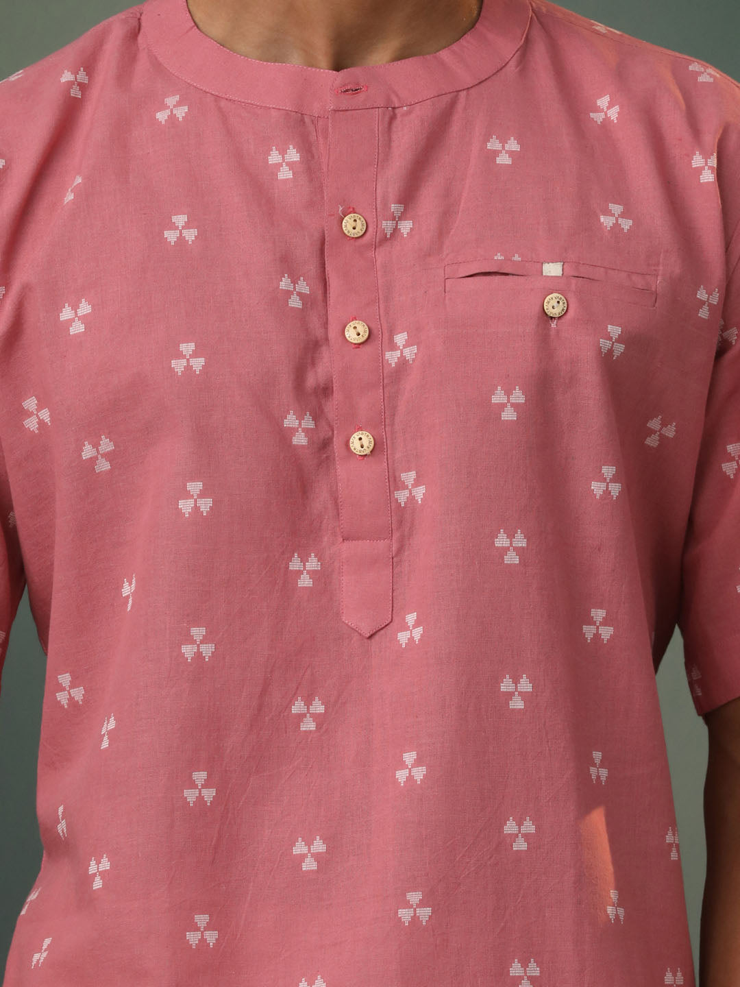 Men's Pink Cotton Short Kurta