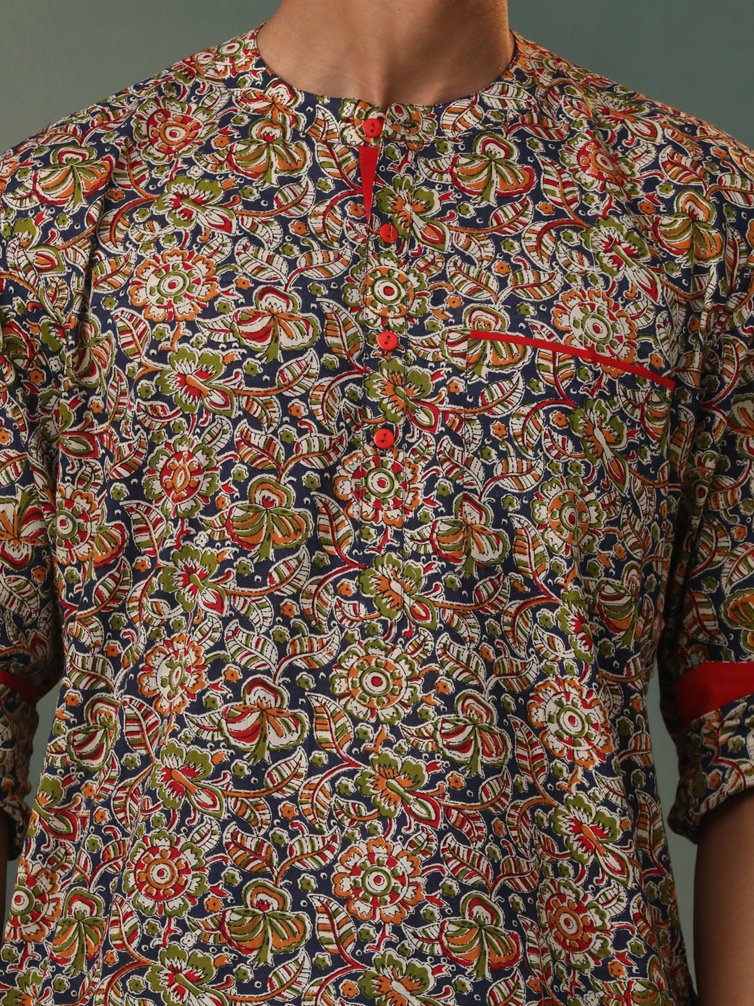 Men's Multicolor Cotton Short Kurta