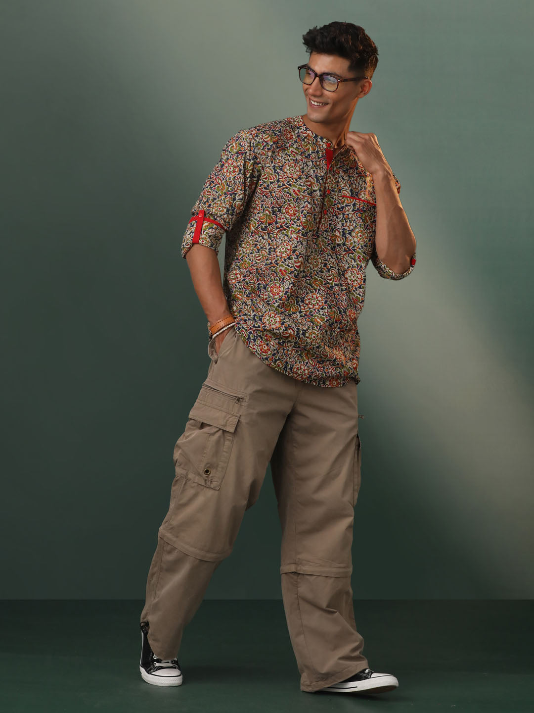 Men's Multicolor Cotton Short Kurta