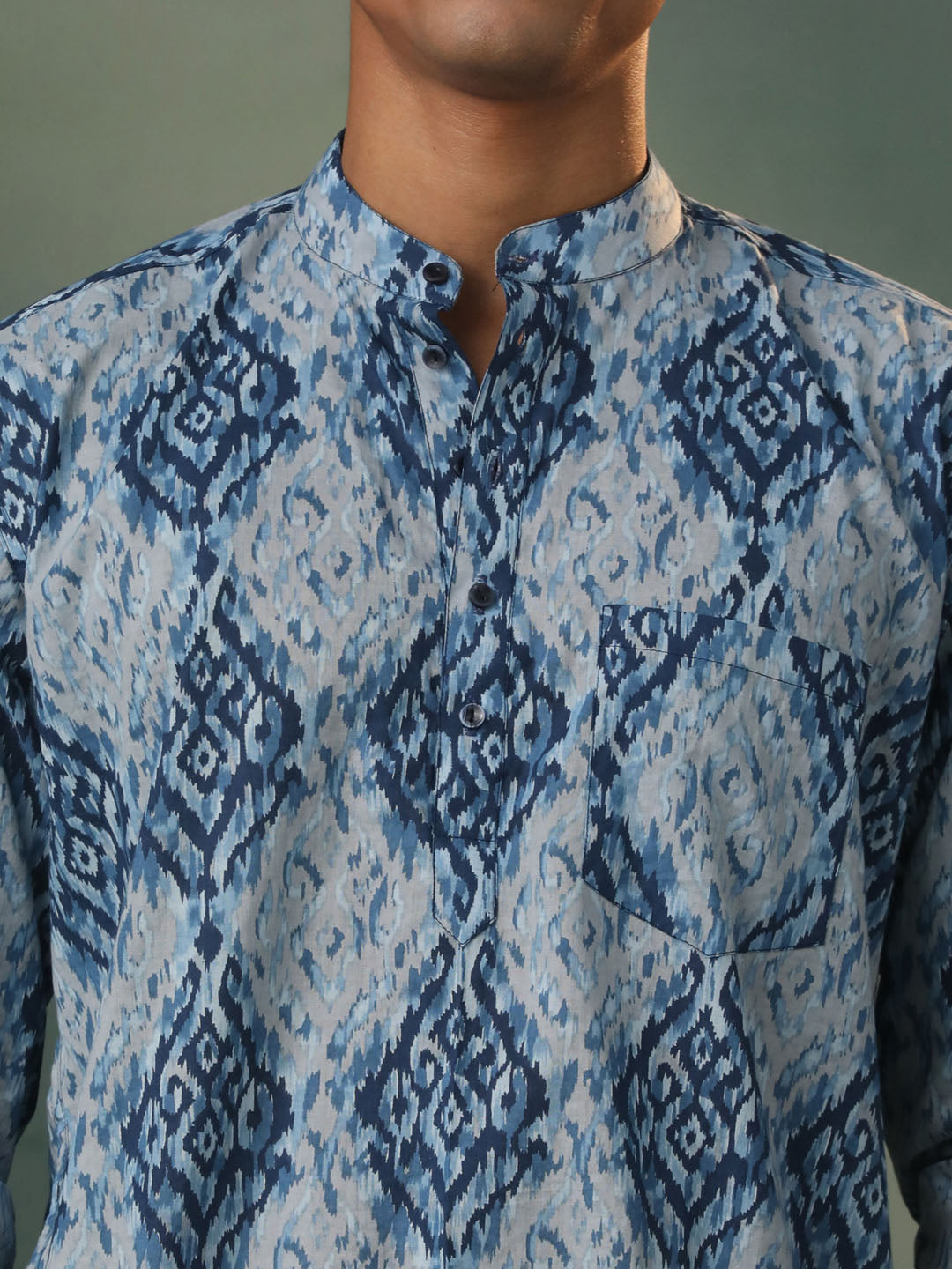 Men's Indigo Blue Cotton Short Kurta