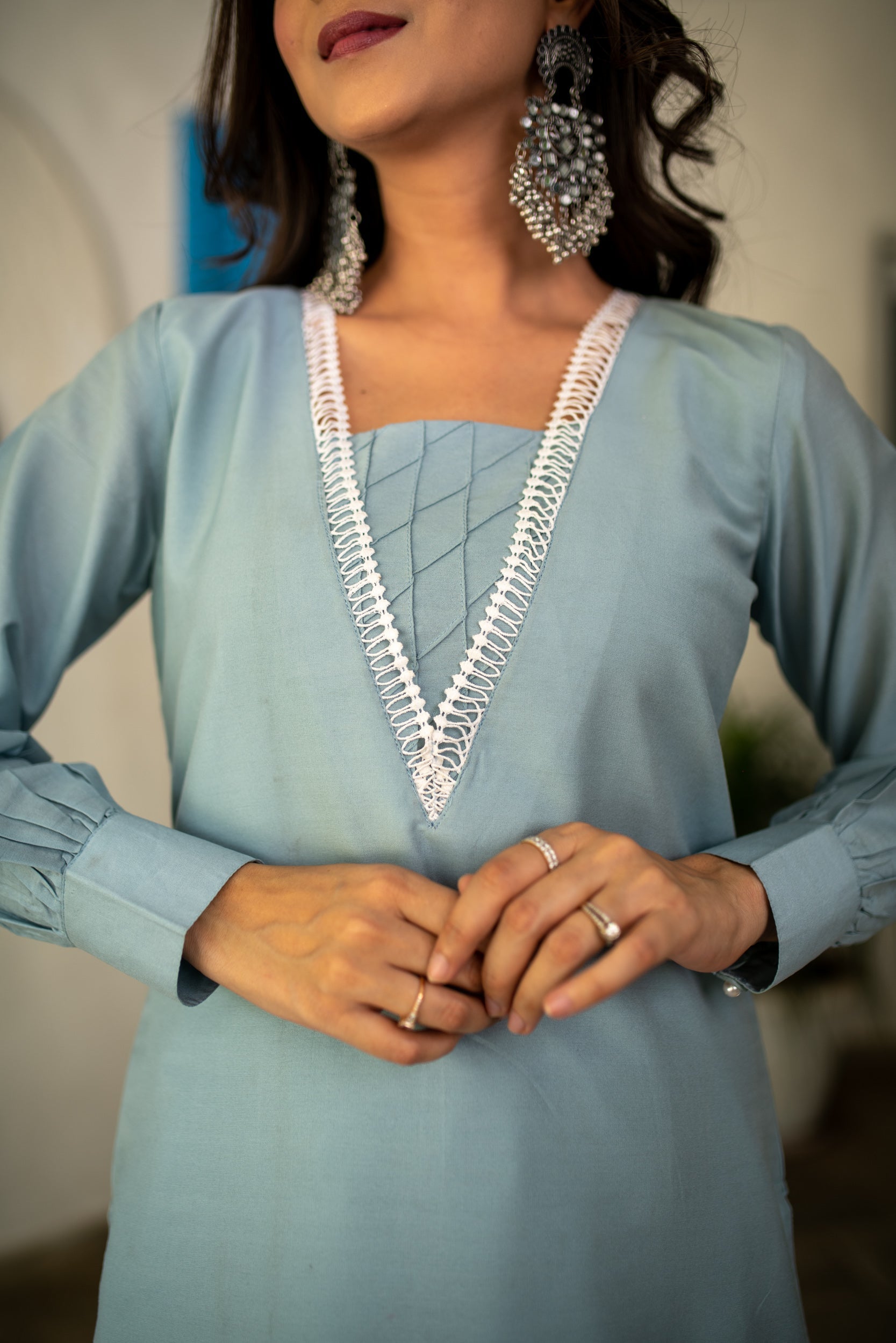 Powder Blue Lace Kurta Set