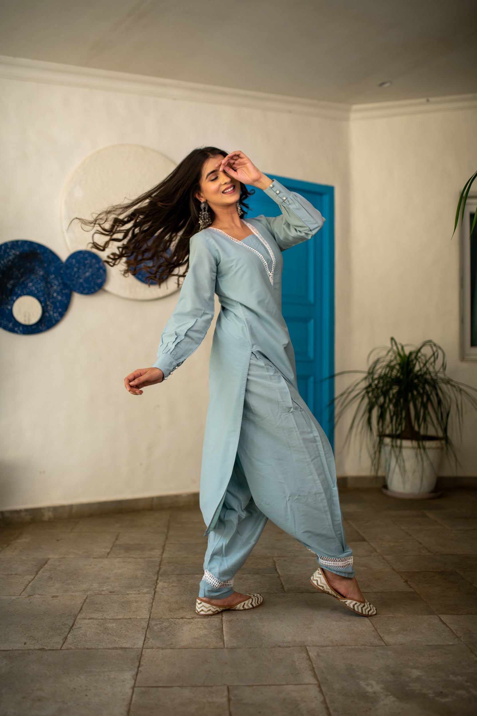 Powder Blue Lace Kurta Set